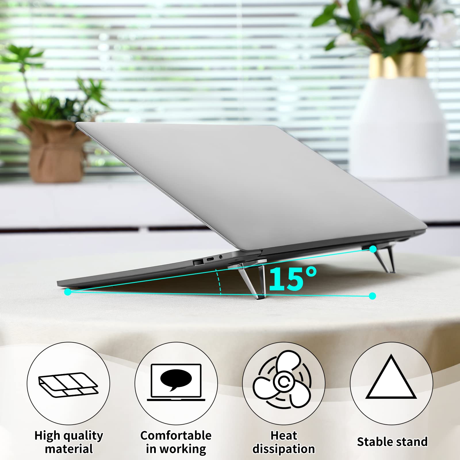 Konohan 4-Piece Portable Aluminum Keyboard Laptop Stand - Foldable, Adjustable, Lightweight Riser for 12-17 Inch Notebooks, Ideal for Home Office, Gaming, and Travel Use