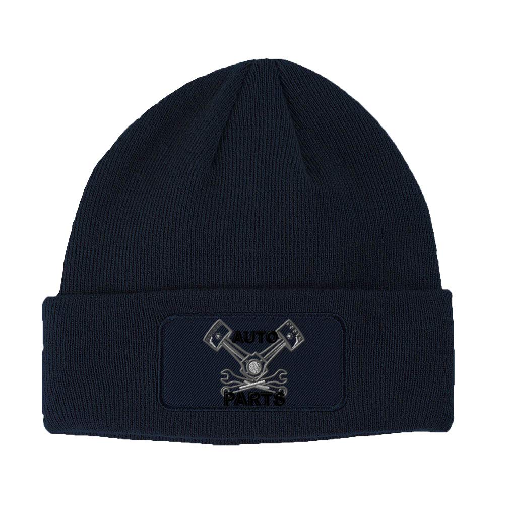 Vintage Piston Sign Patch Beanie - Mechanic Embroidery Winter Hat for Men & Women (One Size Fits All) - Perfect for Cold Weather, Outdoor Work, and Car Enthusiasts
