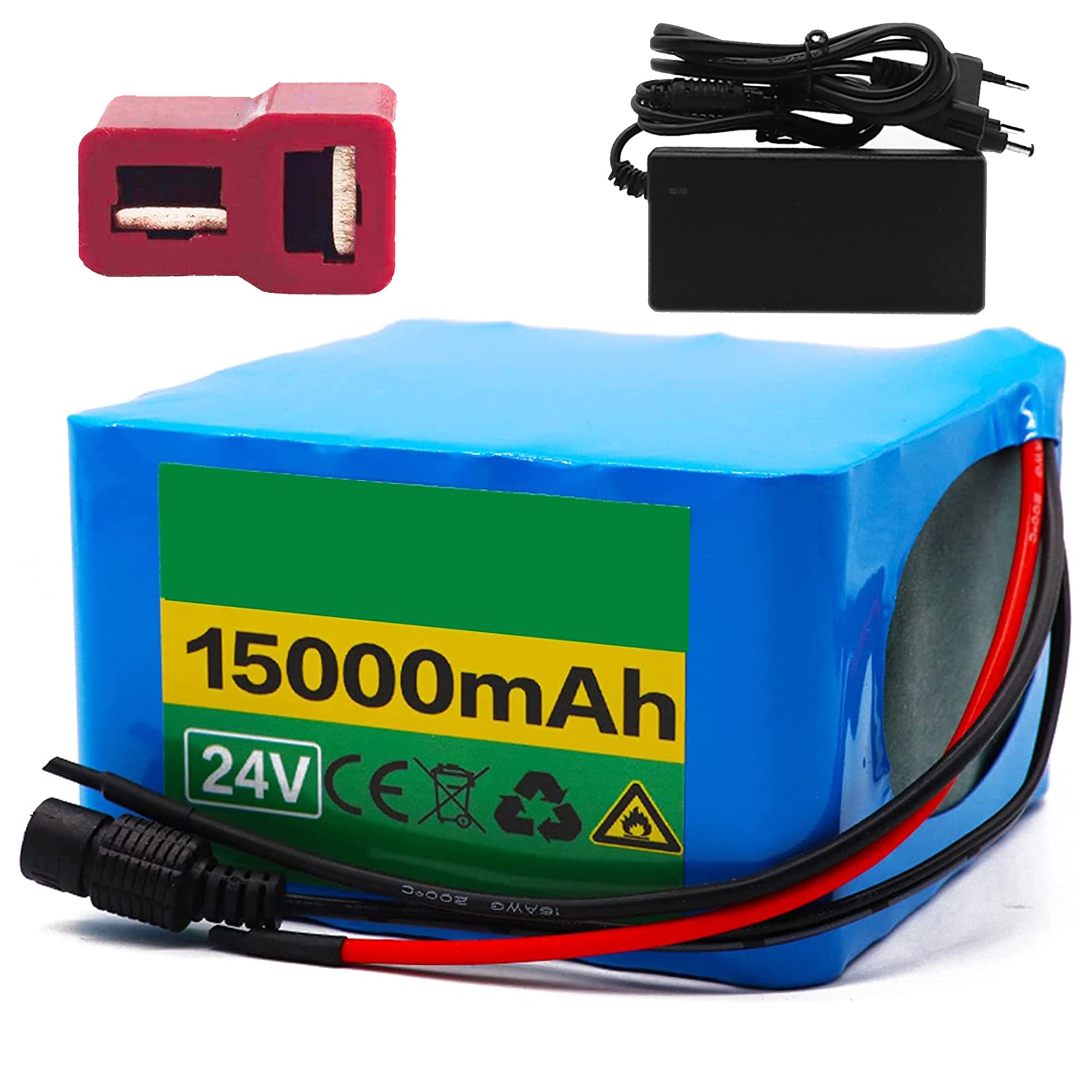 24V 15Ah Lithium Battery Pack with Charger & BMS - 15000mAh Li-ion Rechargeable Battery for Electric Bicycle, Mobility Scooter, Go-Kart, Wheelchair - Perfect for Commuting, Outdoor Adventures & Personal Mobility