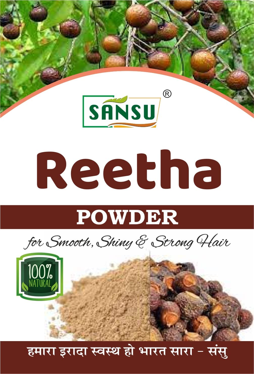 SANSU 100% Organic Reetha Powder for Hair Growth & Scalp Care - Natural Shampoo Alternative, 100g (Pack of 4) | Gentle Cleansing, Dandruff Relief & Healthy Hair for Men & Women