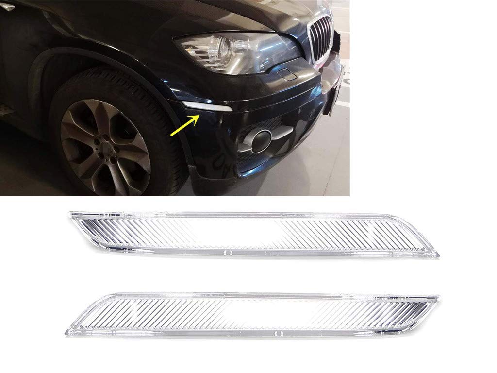 Clear Lens Front Bumper Side Marker Replacement Reflector Lights for 2008-2014 BMW E71 X6 & 2010-2013 BMW E70 X5M - OEM Amber Sidemarker Upgrade - Perfect for Night Driving and Enhanced Vehicle Visibility