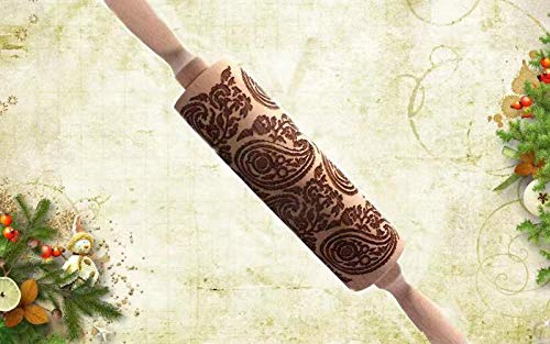 Paisley Wooden Rolling Pin - Fashion Embossed Baking Tool for Cookies, Pastries, Pizza & Fondant - Perfect for Wedding Gifts, Holidays & DIY Crafts - Ideal for Home Baking, Cake Decorating and Clay Modeling