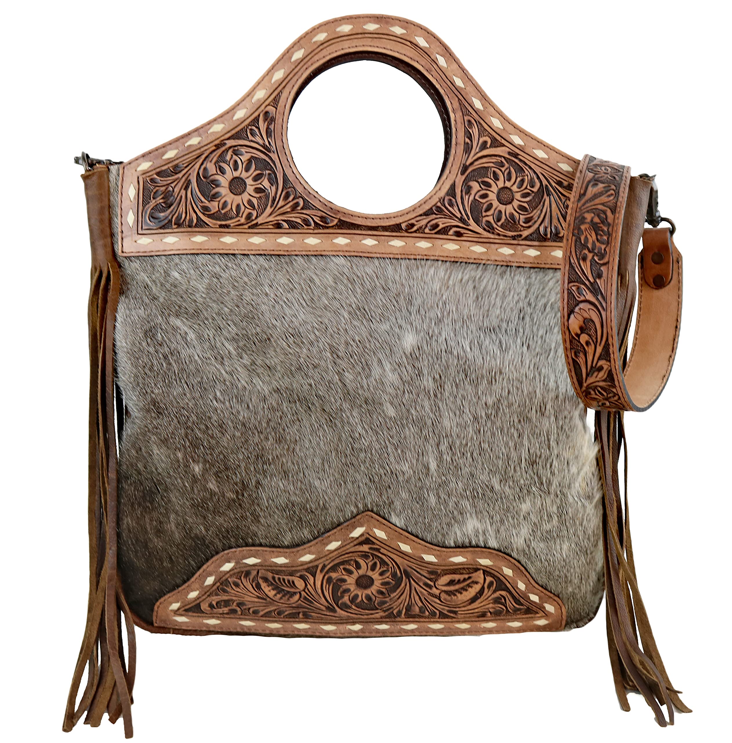 American Darling ADBG347BRAHBR Genuine Leather Concealed Carry Purse for Women - Brown Tooled Leather Handbag with Hide Lining - Perfect for Everyday Carry, Shopping & Travel