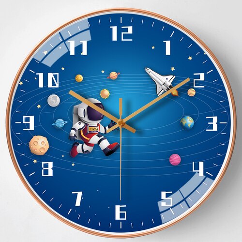 Kids Astronaut Space Wall Clock - Silent Non-Ticking Battery Operated for Bedroom, Playroom & Classroom Decor