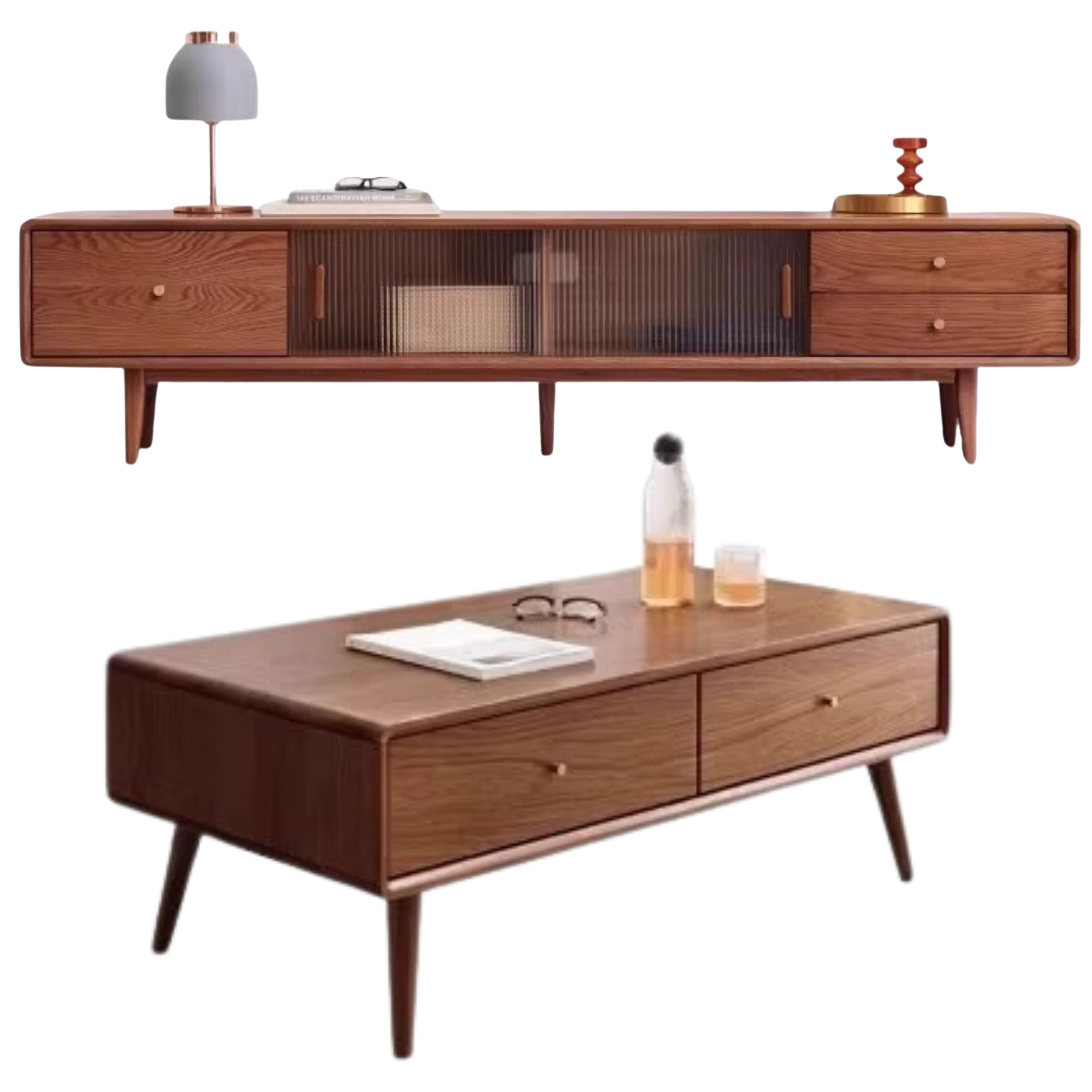 Solid Oak & Beech Wood TV Stand - Modern Entertainment Center for Living Room, Bedroom - Durable & Stylish TV Console with Storage Shelves