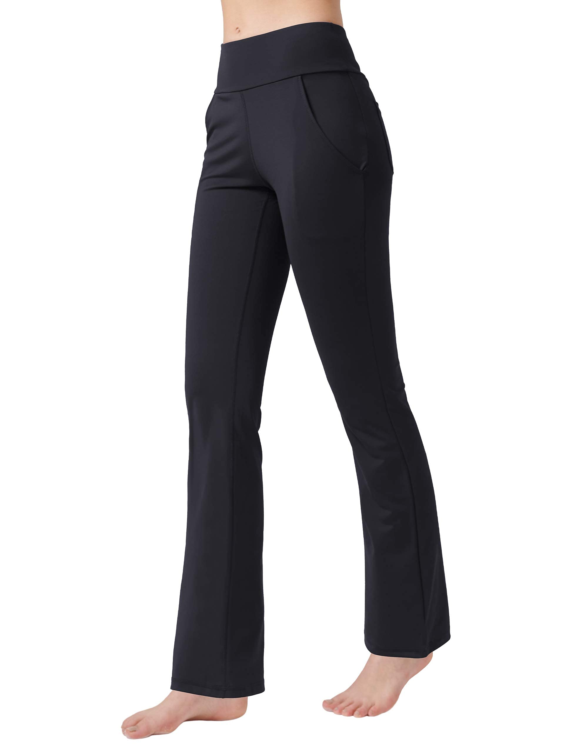 Nuveti Women's High Waisted Bootcut Yoga Pants with 4 Pockets - Tummy Control Workout & Work Pants - Stretchy Bootleg Dress Pants for Yoga, Gym, Office & Casual Wear