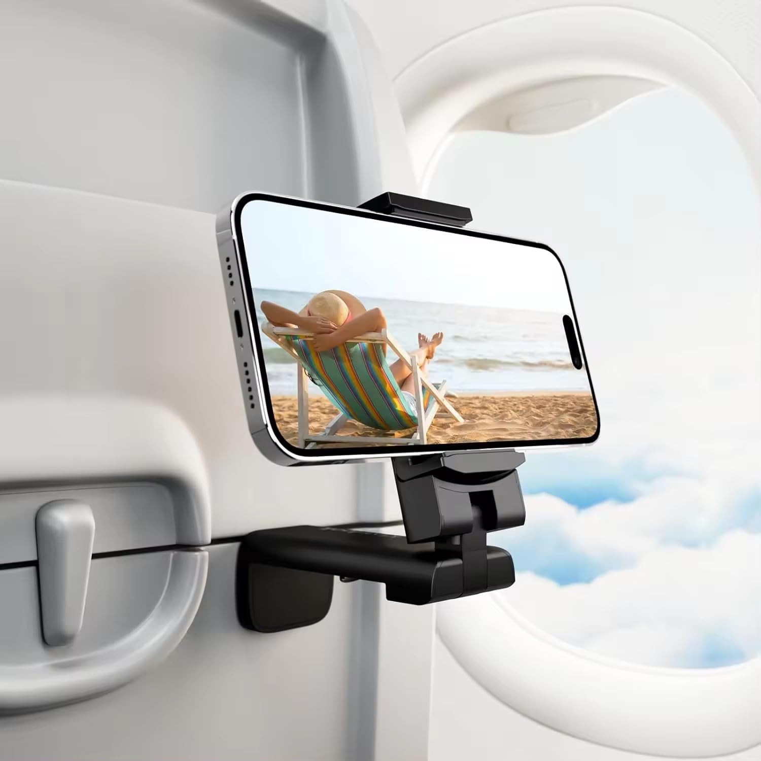 360° Rotating Airplane Phone Holder - Foldable Travel Phone Mount for Tray Table | Portable Flight Essentials for Men, Women & Kids | Perfect for In-Flight Entertainment, Work & Travel Accessories