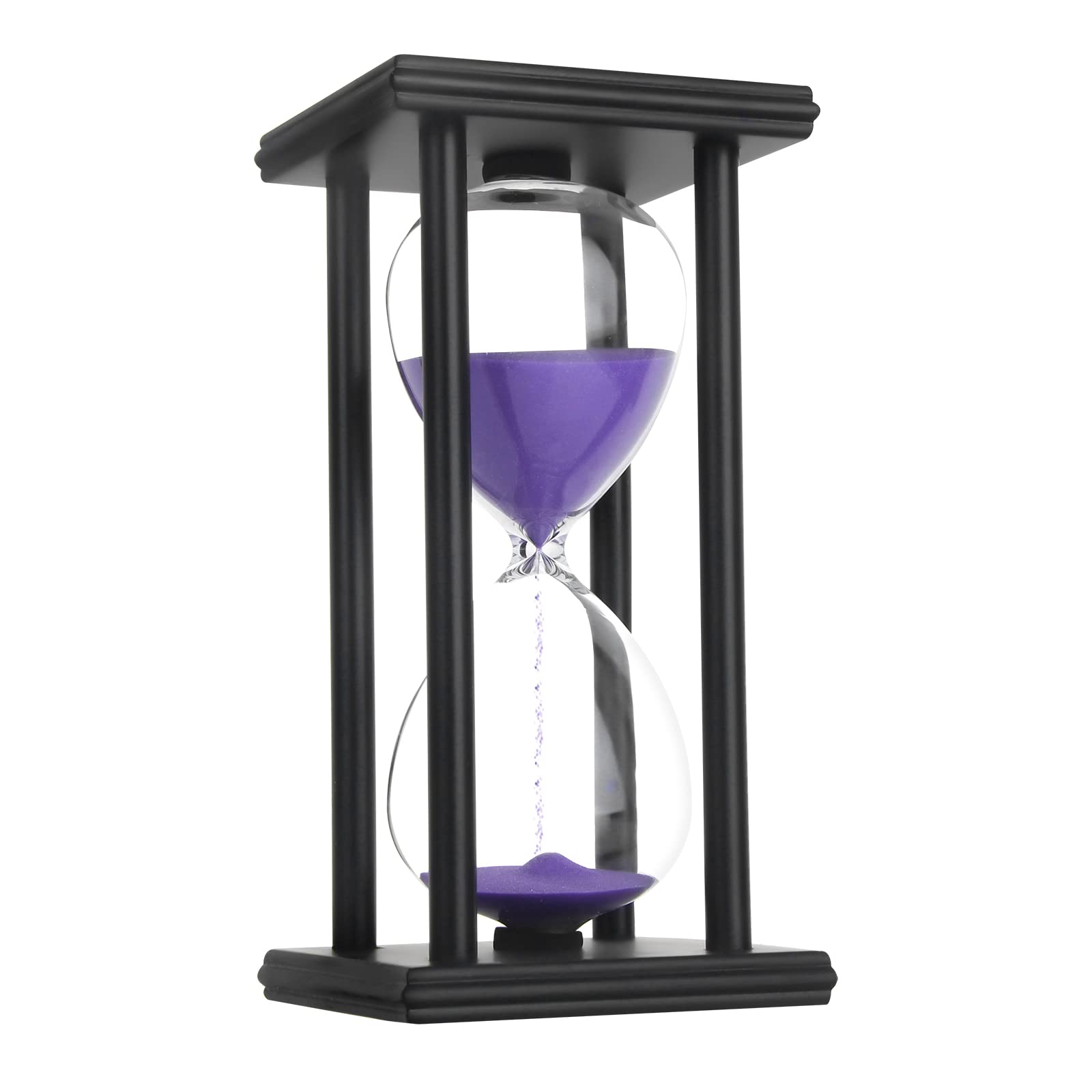 30/45/60 Minute Black Wooden Hourglass Sand Timer - Purple Sand for Home, Office, Classroom, Kitchen & Restaurant Decor | Perfect for Time Management, Meditation & Vintage Room Decoration