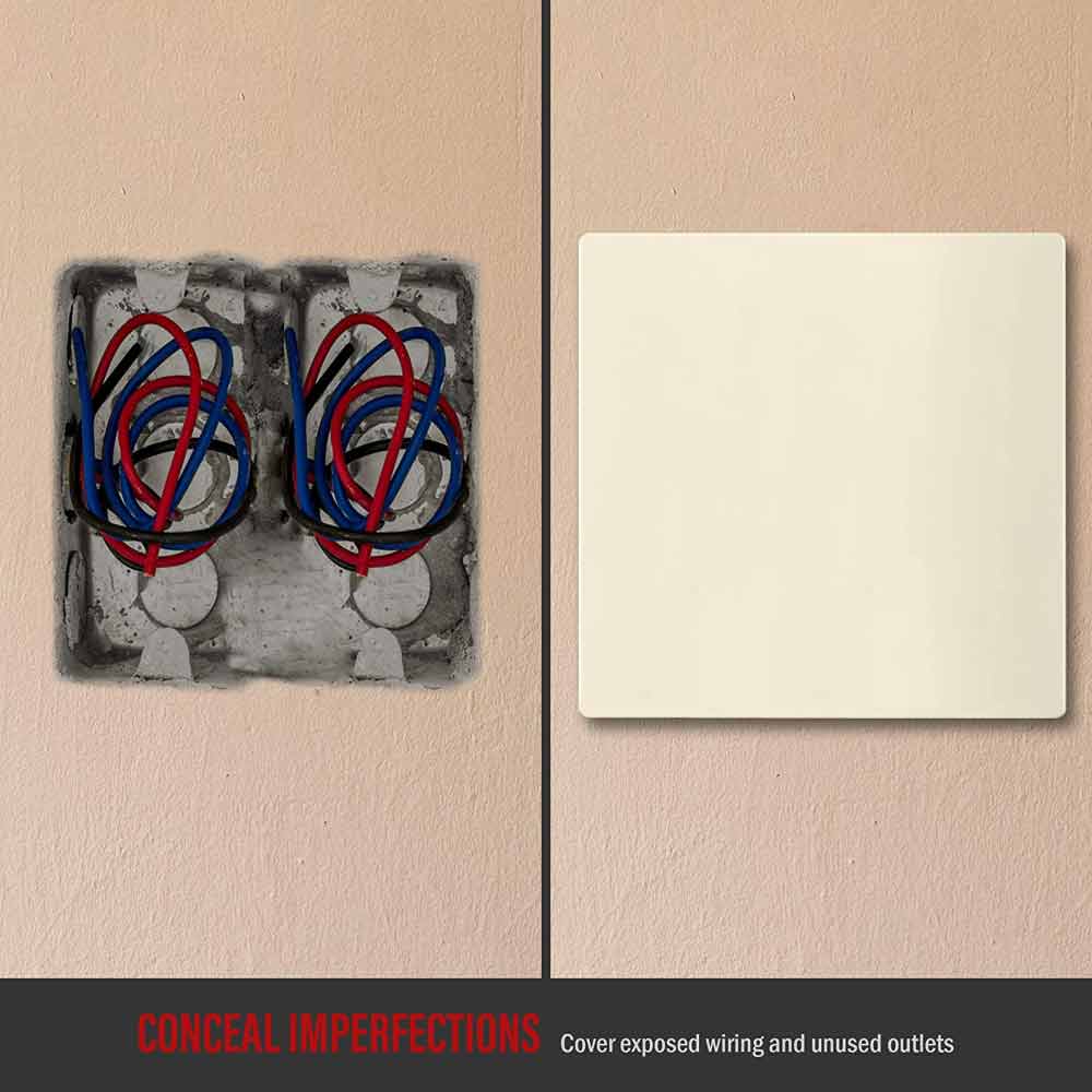 2 Gang Screwless Blank Wall Plate - Light Almond Finish - Electrical Outlet Cover - Decorative Wall Plate for Home & Office - Easy Installation & Seamless Look