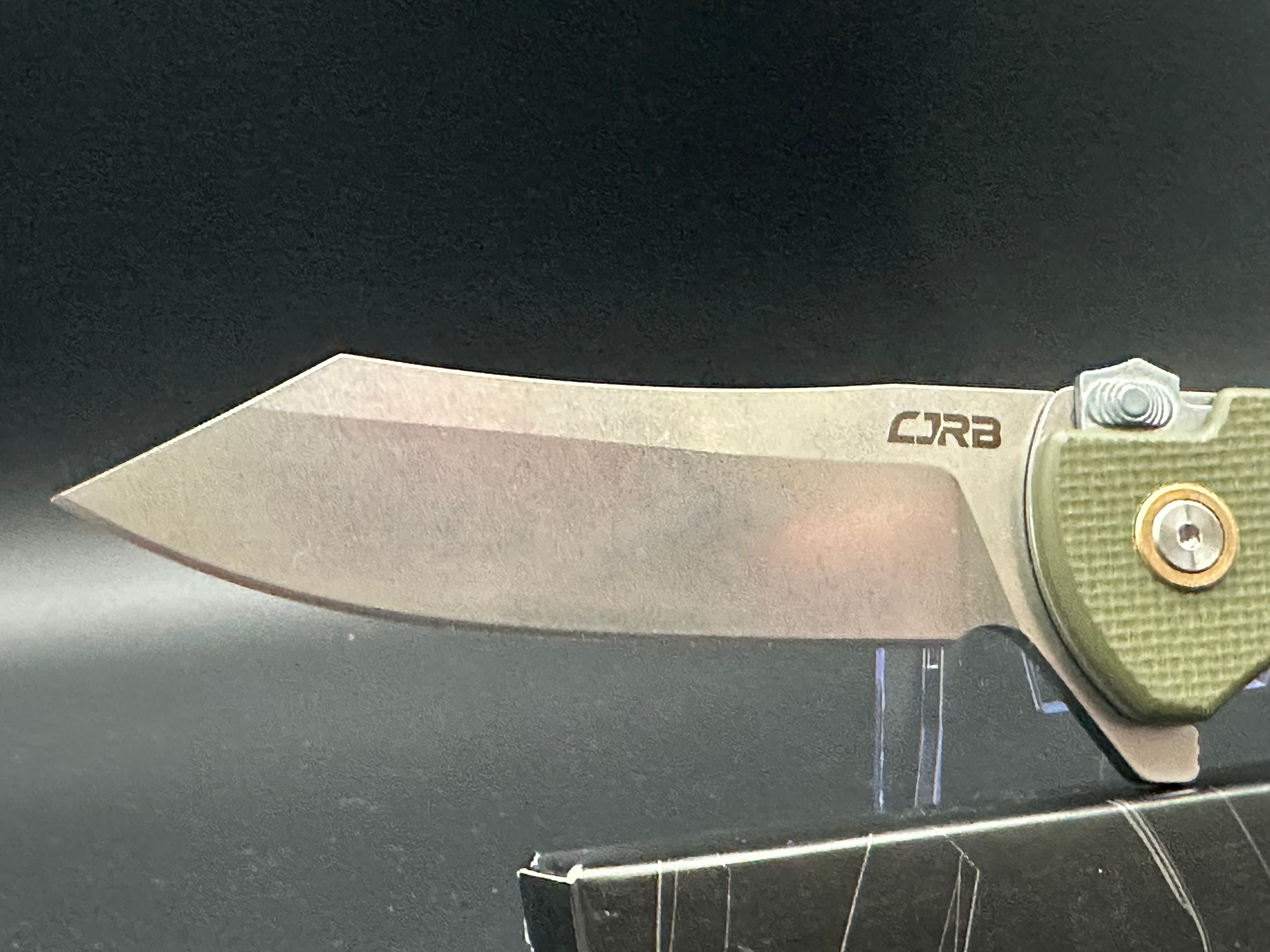 CJRB Kicker Folding Knife - Green G10 Handle, Recoil Lock, EDC Pocket Knife for Outdoor, Camping, and Everyday Carry