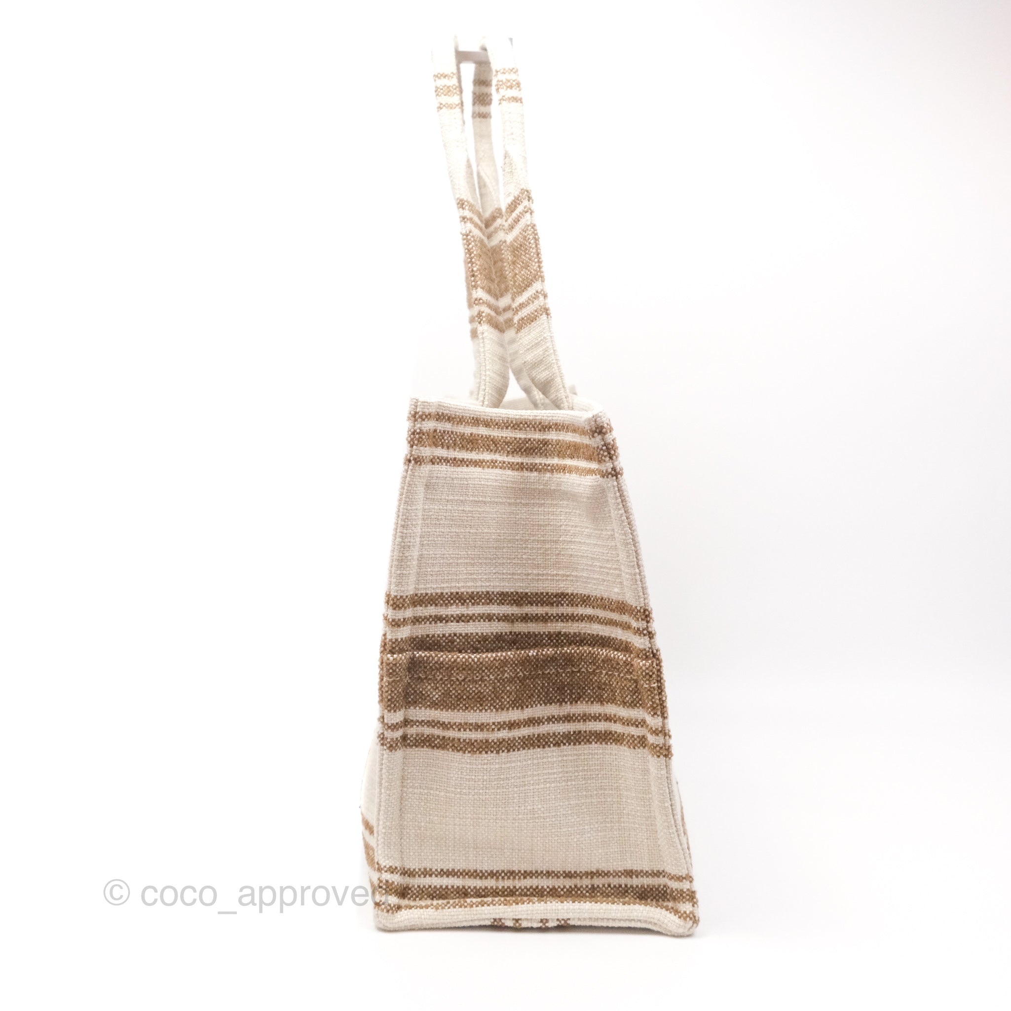 Celine Large Cabas Thais Striped Textile Tote Bag in Tobacco/Tan - Stylish and Spacious for Work, Travel & Everyday Use