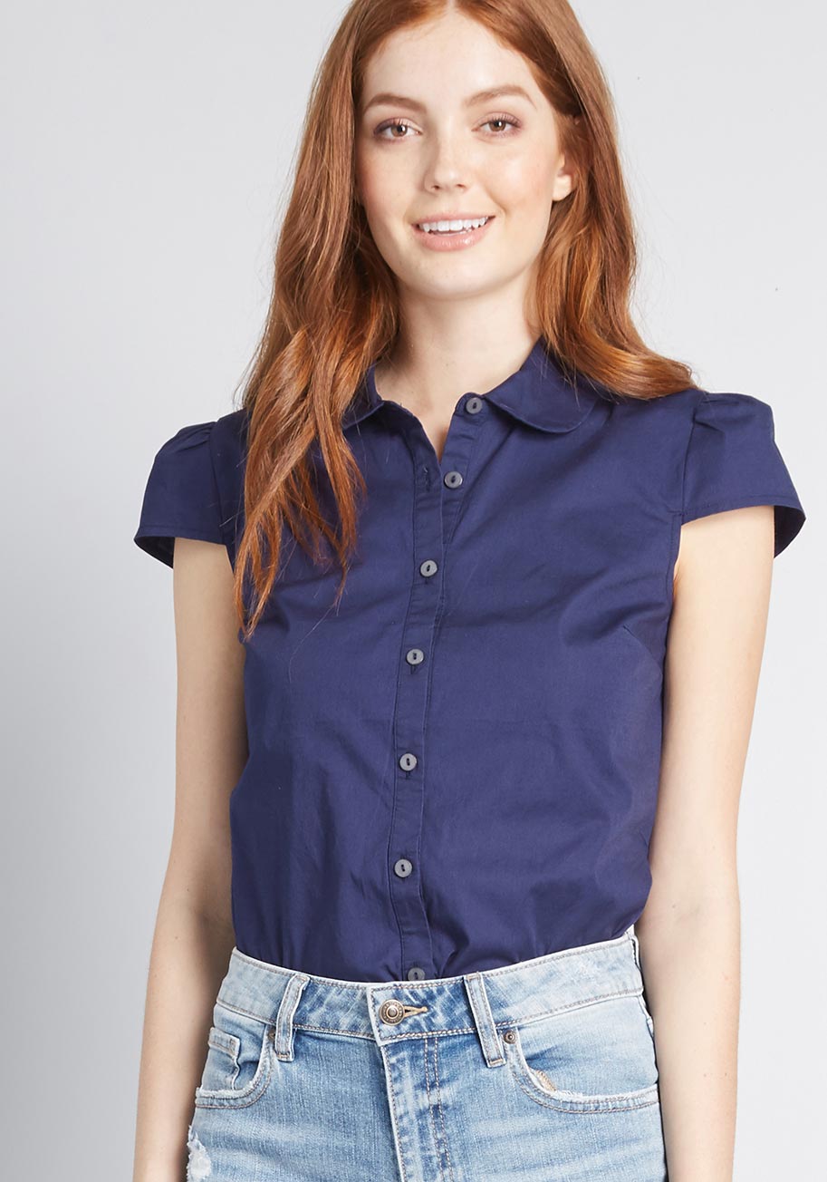 Off To A Good Start Up Cap Sleeve Blouse - Women's Fashion Top for Work & Casual Wear | Perfect for Office, Date Night & Everyday Outfits