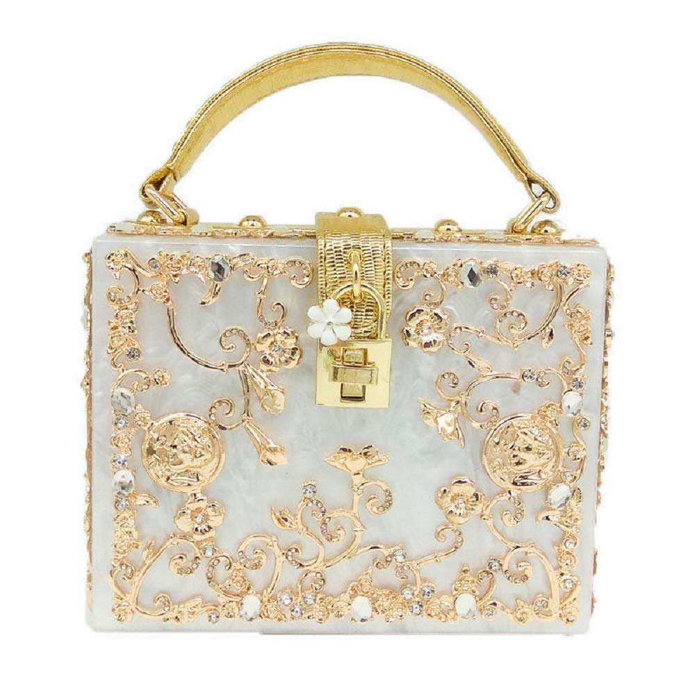 FGG Designer Acrylic & Floral Shoulder Bags for Women - Rhinestone Embellished Crossbody Tote, Small Evening Handbag | Perfect for Parties, Weddings & Special Occasions