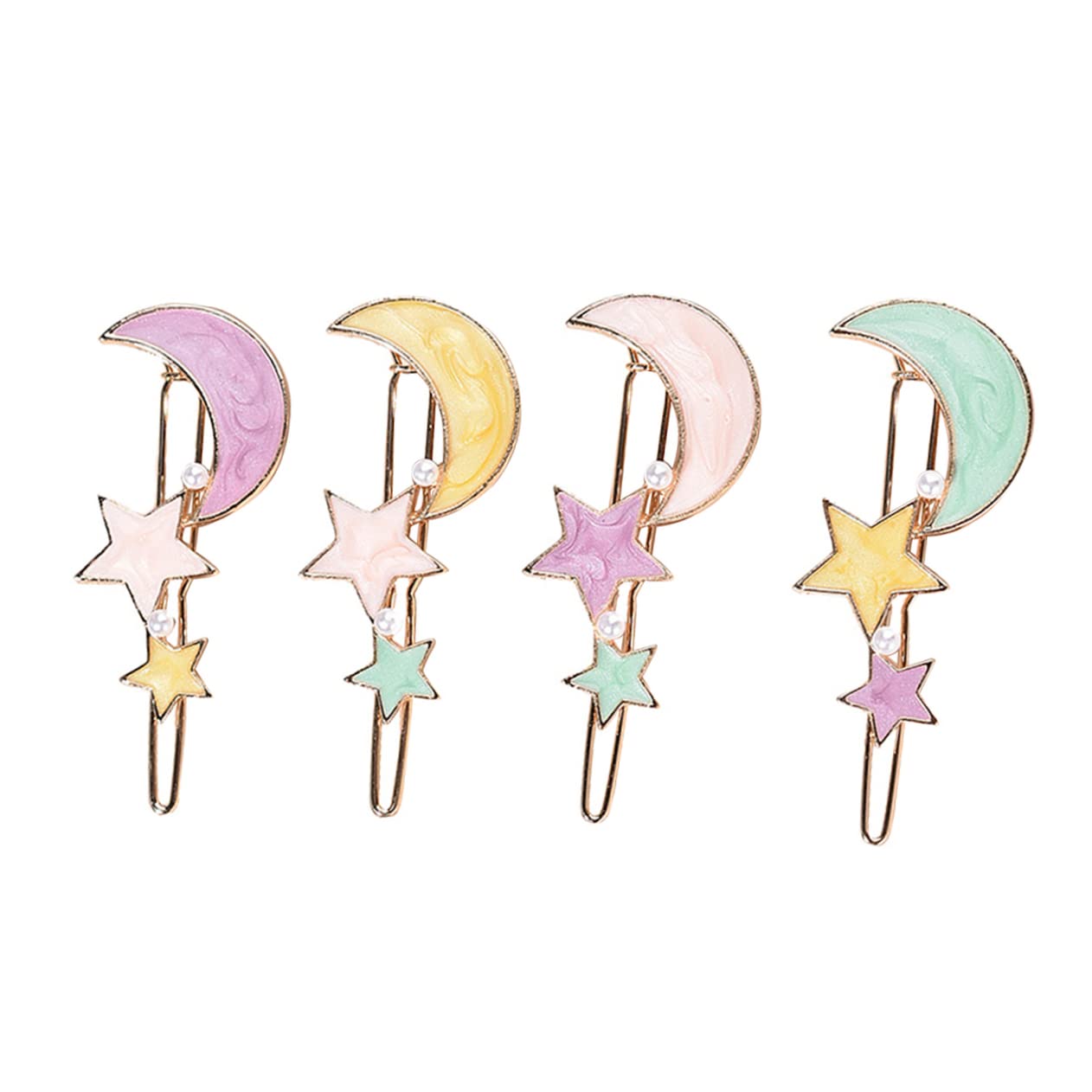 Beavorty 4pcs Pearl Hair Clips for Women - Crystal Rhinestone Barrettes, Moon & Star Hairpins, Bobby Pins for Girls (Wedding, Prom, Party, Daily Hair Accessories)