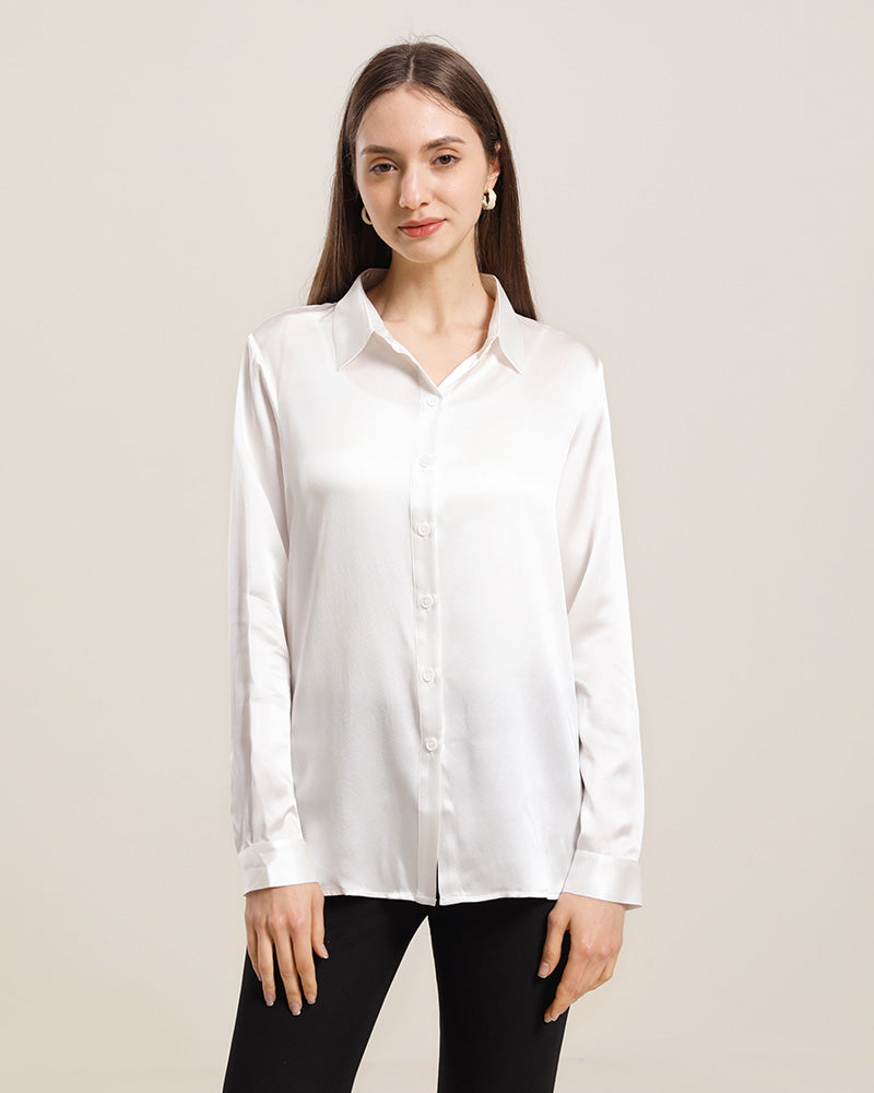 Women's Basic Silk Shirt - Soft & Breathable Blouse for Work & Casual Wear | Elegant Office & Evening Outfit