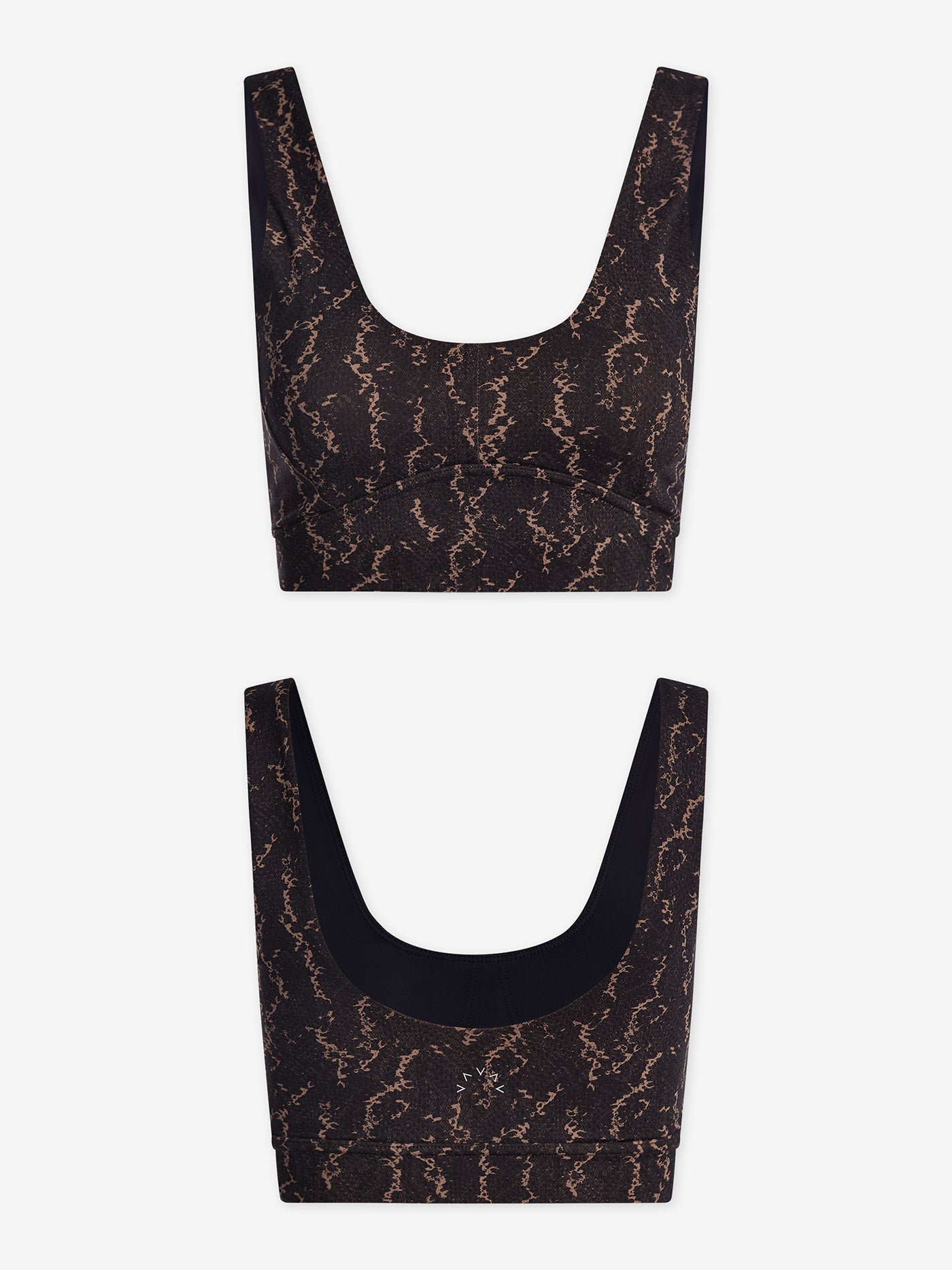 Varley Form Elsie Bra - Carob Fragment Snake Print Sports Bra for Women | Yoga, Running, Gym & Active Wear