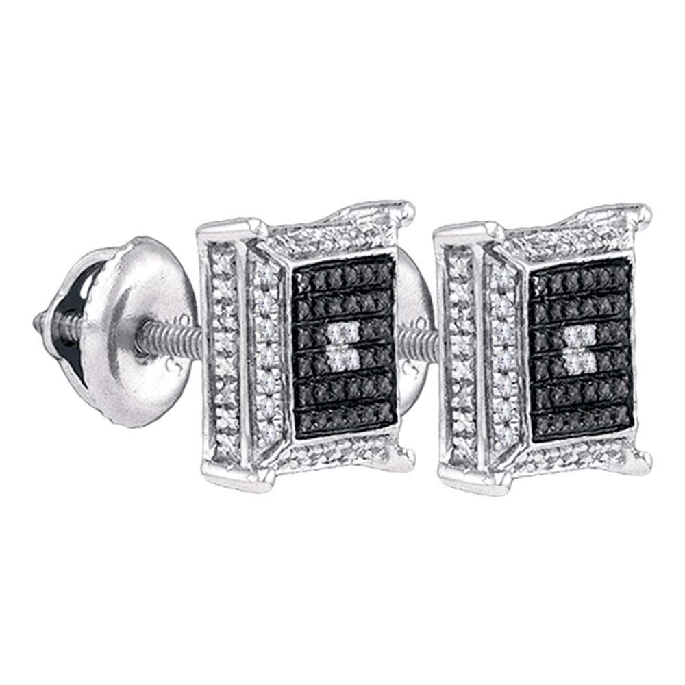 Dazzlingrock Collection Sterling Silver Men's Round & Square Diamond Cluster Earrings - 1/8 CTW | Perfect for Gifts, Weddings & Special Occasions