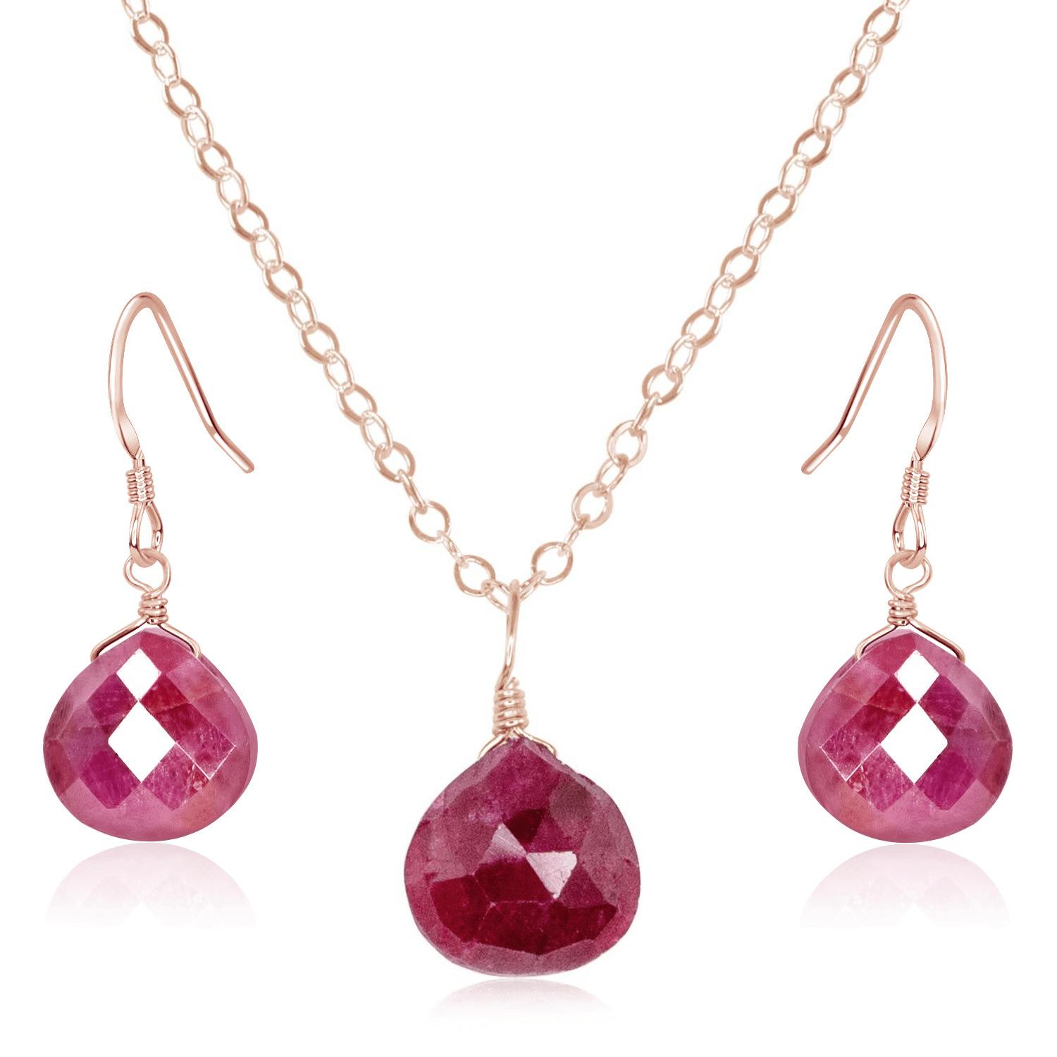 Ruby Tiny Teardrop Earrings & Necklace Set - 14K Gold Plated Dainty Jewelry for Women, Gift for Her | Perfect for Weddings, Date Nights & Special Occasions