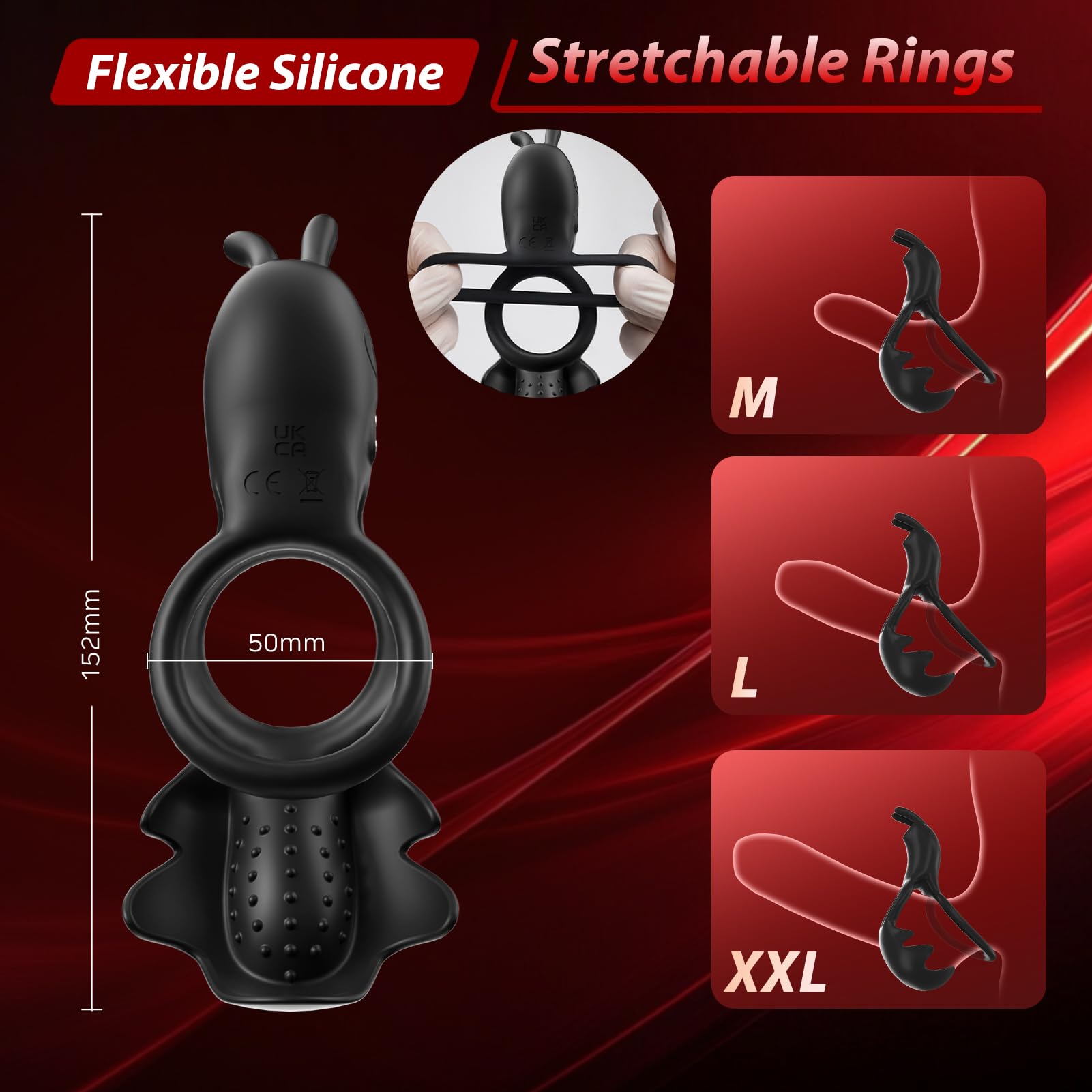 Vibrating Cock Ring for Men & Couples - Rechargeable Penis Ring with Powerful Vibrations, Enhances Pleasure for Testicles, G-Spot & Clitoral Stimulation | Waterproof Adult Sex Toy for Extended Play, Intimate Games & Spicy Date Nights
