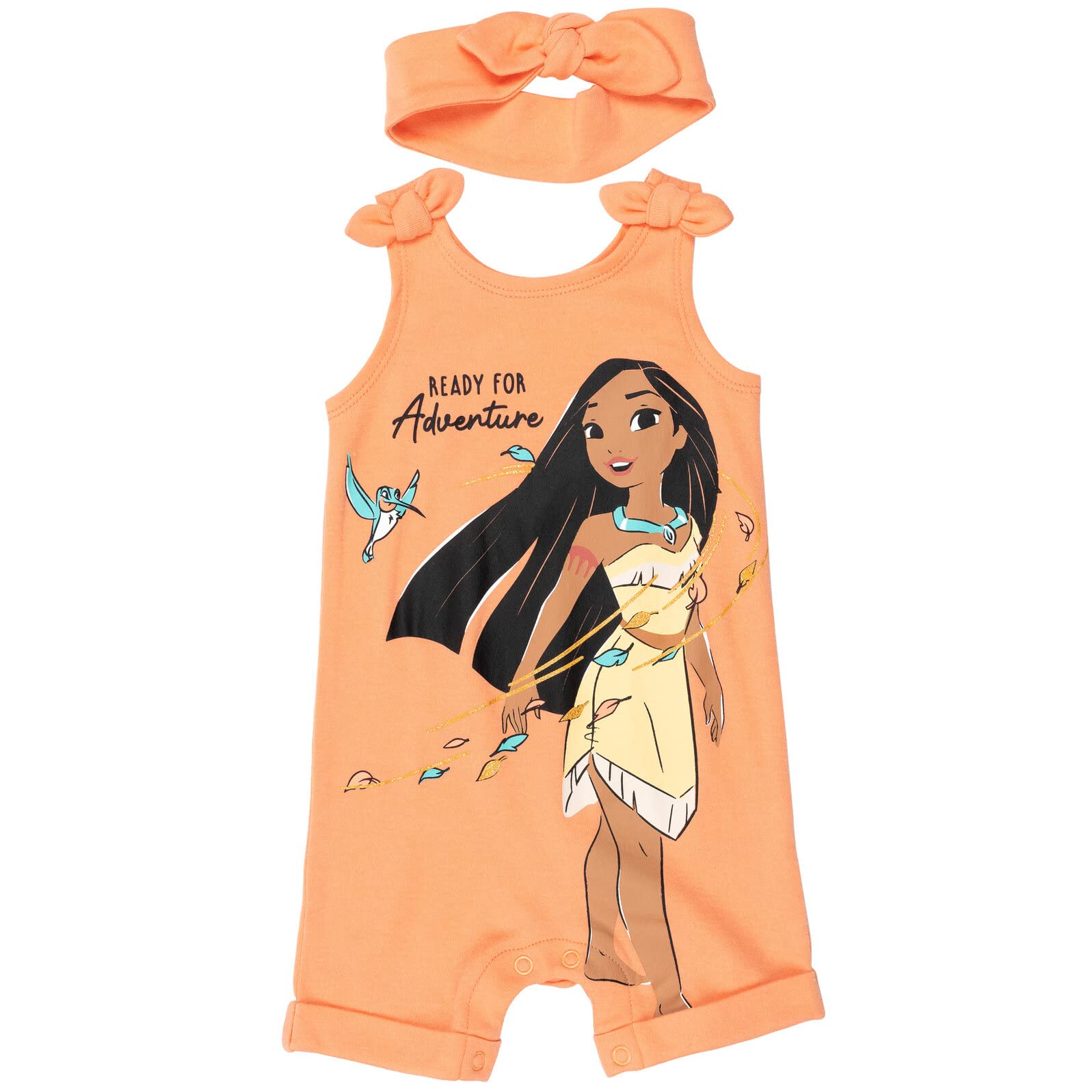 Disney Princess Rapunzel Ariel Belle Jasmine Aurora Baby Girls Snap Romper & Headband Set - Newborn to Toddler Outfit for Birthday, Photo Shoots & Special Occasions