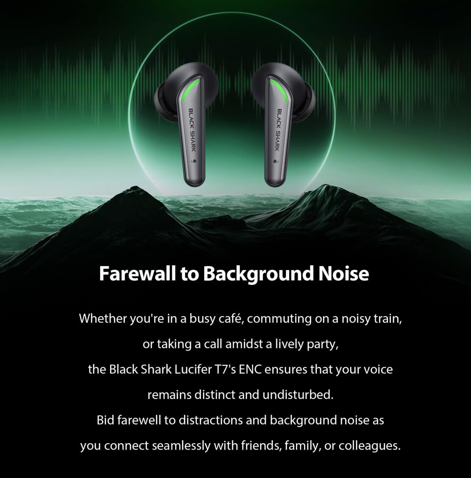 Black Shark Lucifer T7 TWS Wireless Earbuds - Bluetooth 5.3 Gaming Headphones with Dual Mode for Music & Games, Low Latency, Hi-Fi Sound - Perfect for Mobile Gaming, Workouts & Commuting (Black)
