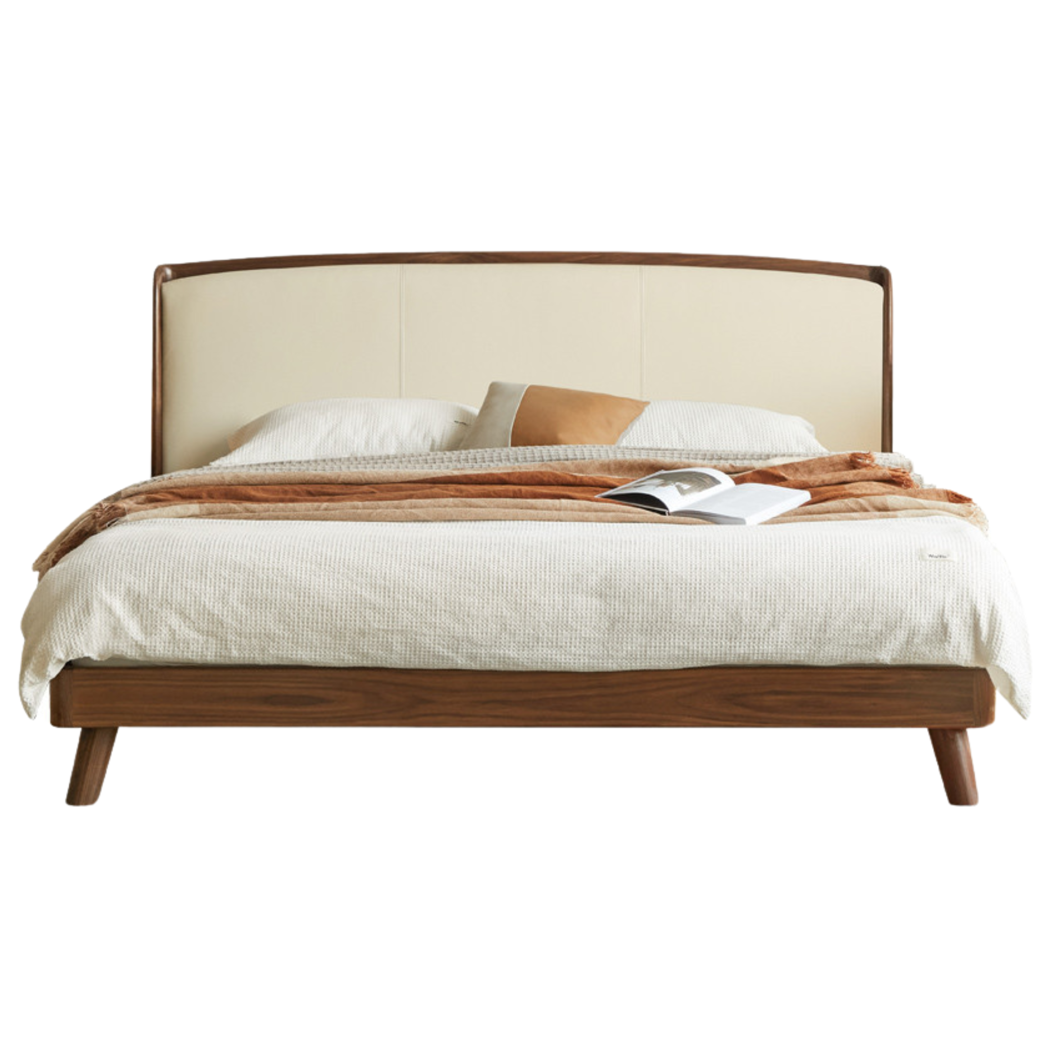 walnut color Off-white Leather Bed
