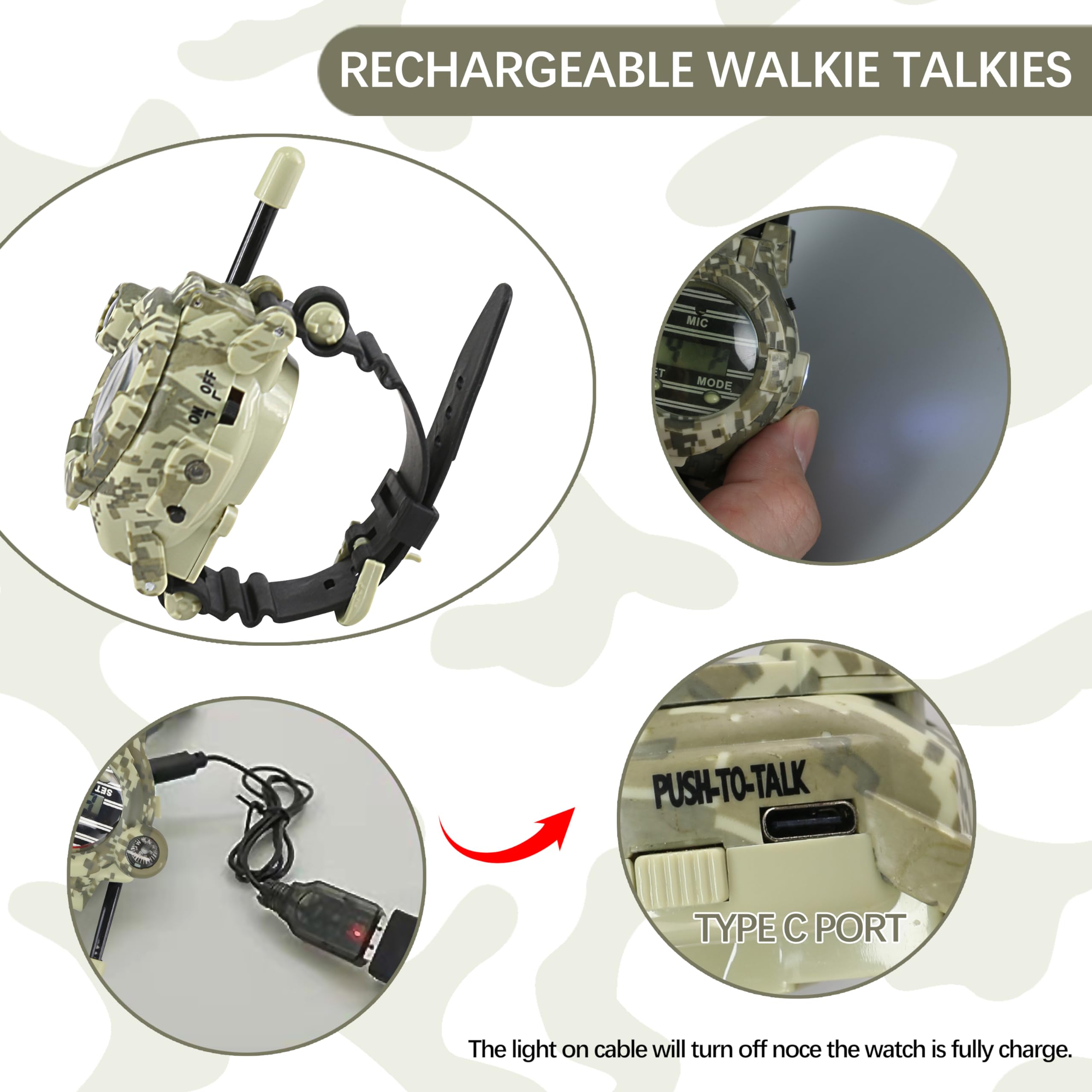 Kids Walkie Talkie Watches - Rechargeable Two-Way Radio with Flashlight | Spy & Army Toy Gift for Boys & Girls | Outdoor Adventure Game (2 Pack) - Perfect for Camping, Hiking, and Backyard Play