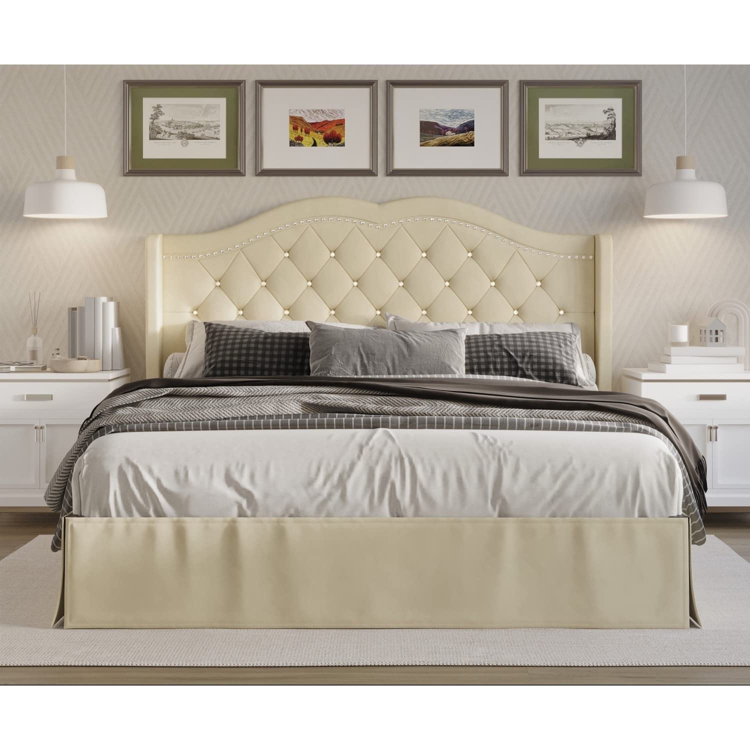 Overstock Bruce Tufted Upholstered Platform Bed Frame - King Size, Silver Grey | Modern Bedroom Furniture for Master Suite & Guest Room