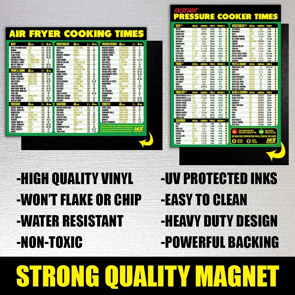 Air Fryer Cooking Times & Instant Pot Cheat Sheet Bundle - XL 11”x8.5” Magnetic Reference Guide for Air Frying & Pressure Cooking | Perfect for Kitchen Organization & Quick Meal Prep