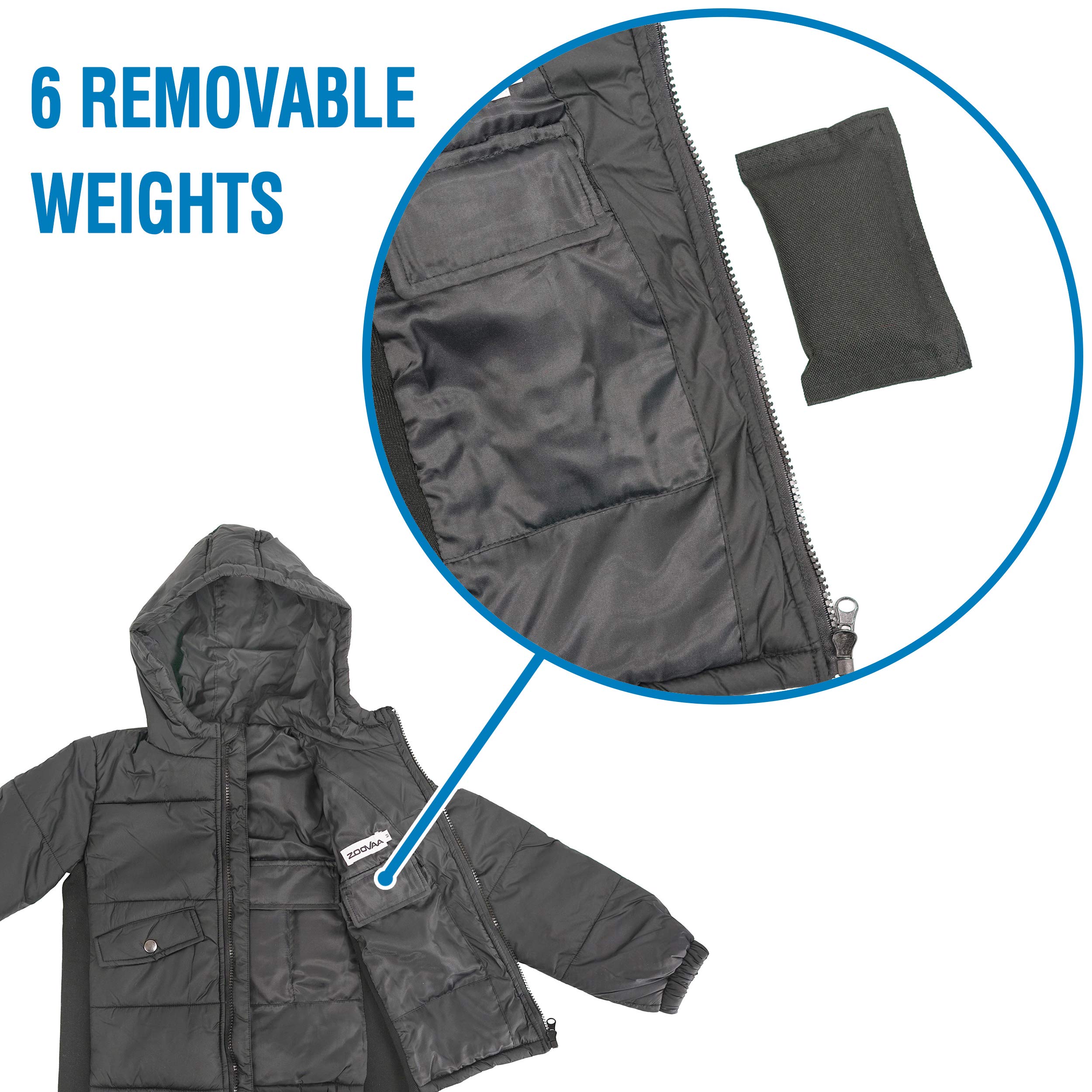 Weighted Jacket for Kids - Adjustable Weighted Compression Puffer Jacket with Hood & Removable Weights | Sensory Therapy for Autism & ADHD | Outdoor Play & Indoor Comfort (Medium)