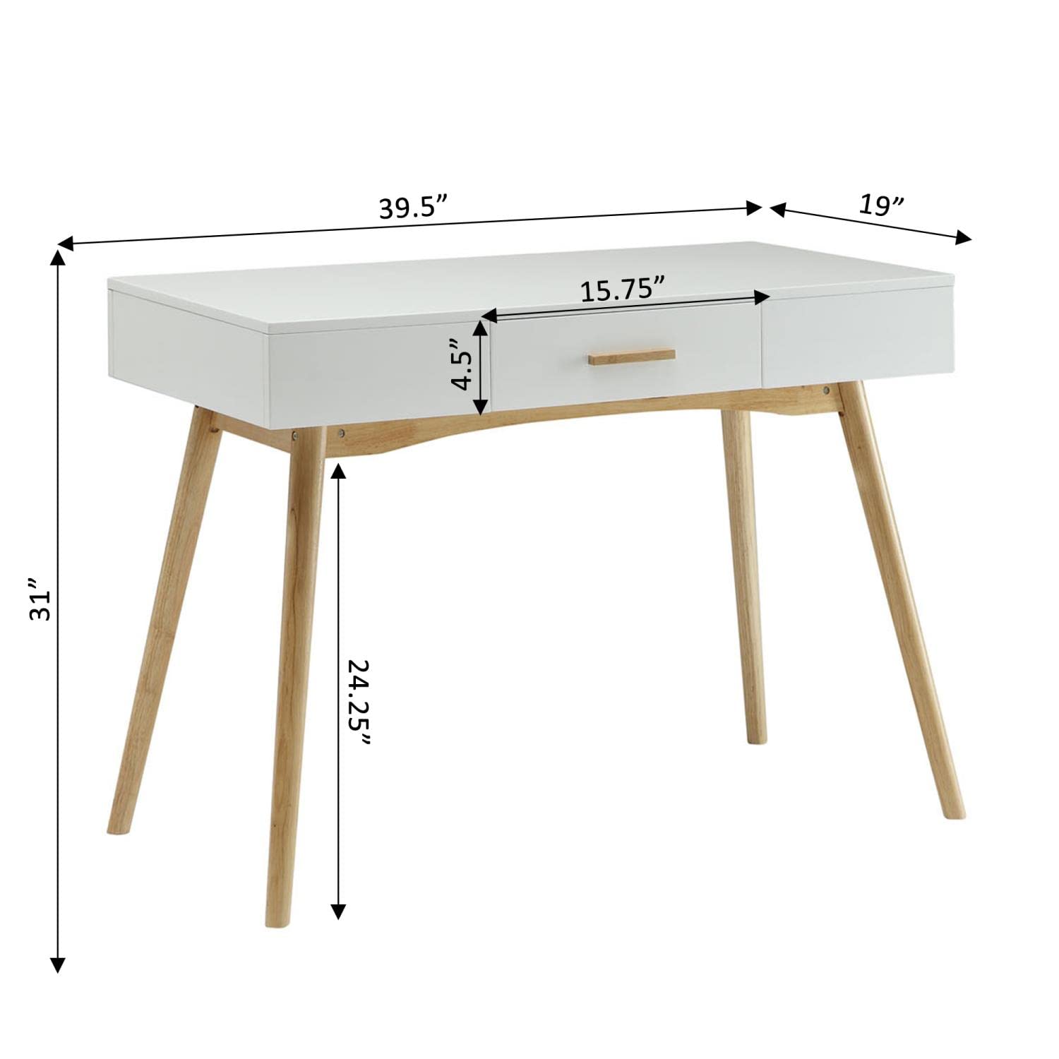 Convenience Concepts Oslo 1 Drawer Desk - White Modern Writing Desk for Home Office, Study & Small Spaces - Compact Computer Desk with Storage Shelf