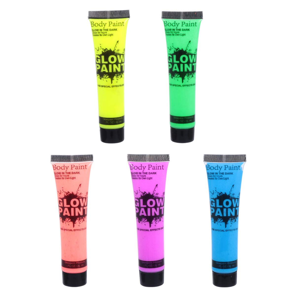 5pcs Fluorescent Face & Body Paint Kit - Neon Glowing UV Makeup for Adults & Kids - Halloween, Cosplay, Rave, Parties - Includes Stencils & Cosmetic Pigments