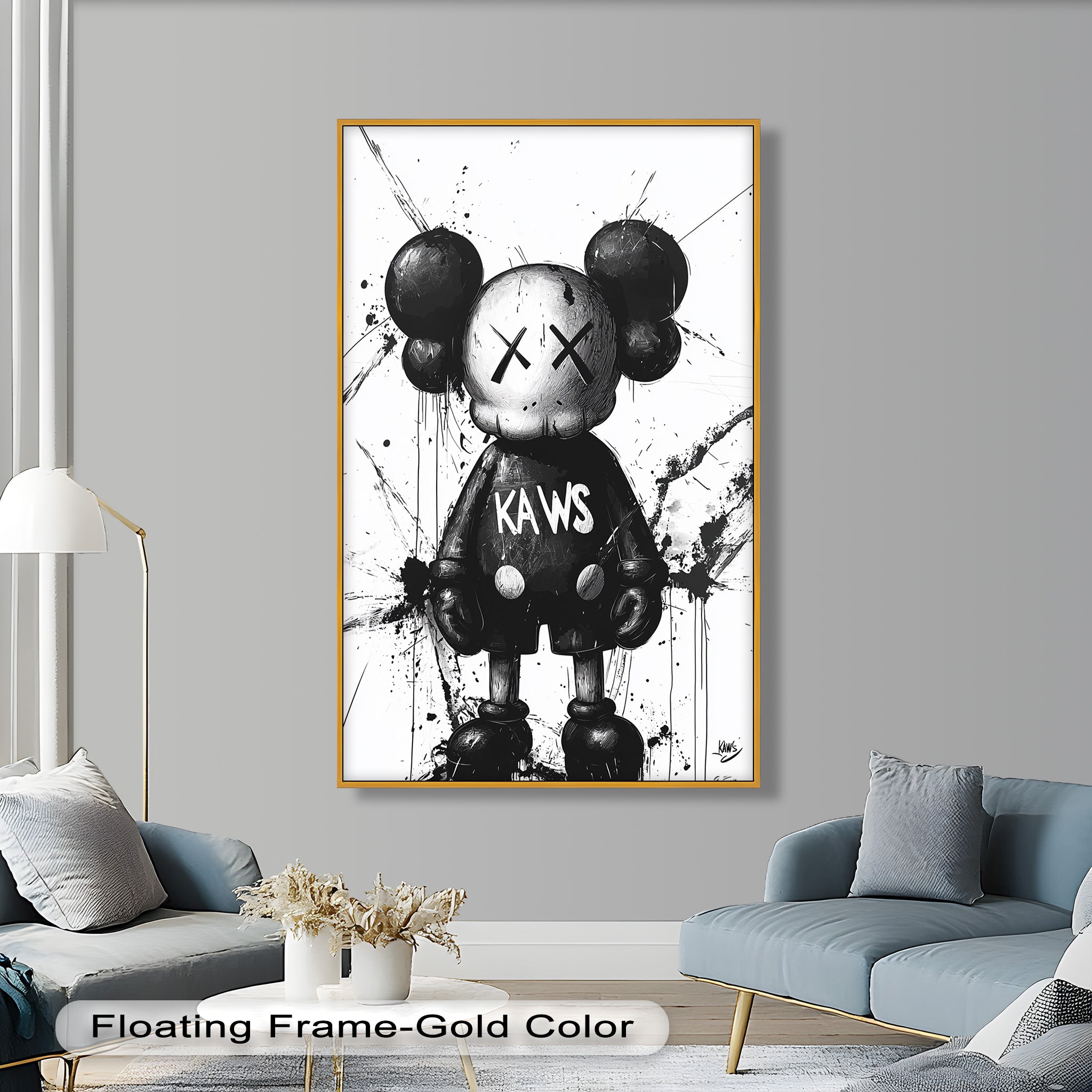 KAWS Graffiti Oil Painting - Black & White Figure Artwork for Home Decor & Gift Ideas | Modern Wall Art for Living Room, Bedroom & Office
