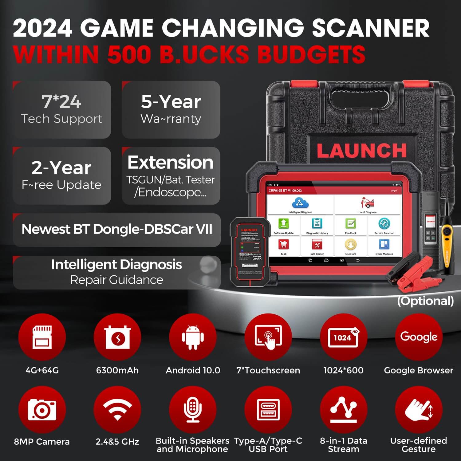 LAUNCH X431 CRP919EBT Wireless CAN FD OBD2 Scanner with Bi-Directional ECU Coding - Professional Automotive Diagnostic Tool for Car Repair & Engine Tuning (Compatible with Most Vehicles)