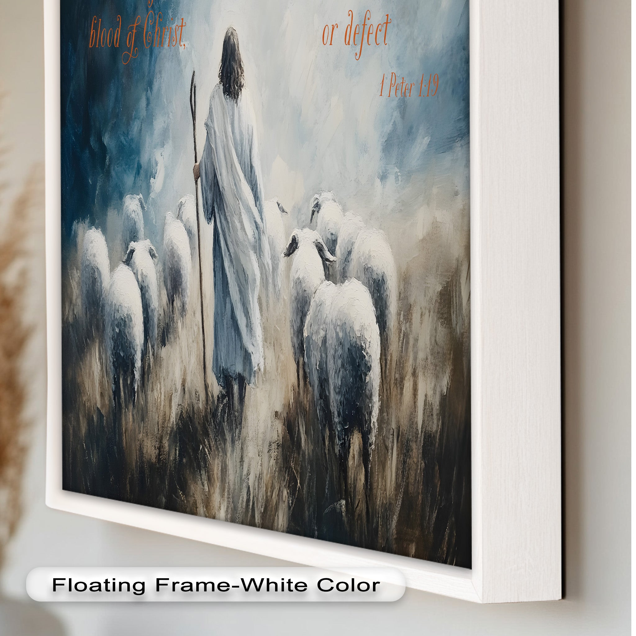 1 Peter 1:19 - The Lamb of God Bible Verse Oil Painting - Religious Wall Art for Home, Church & Office Decor
