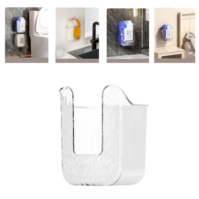 Wall-Mounted Refillable Wipes Dispenser Box - Clear Non-Slip Kitchen & Bathroom Tissue Holder for Paper Towels, Napkins & Cleaning Wipes | Space-Saving Storage Solution for Countertops, Under Cabinets & Toilet Areas