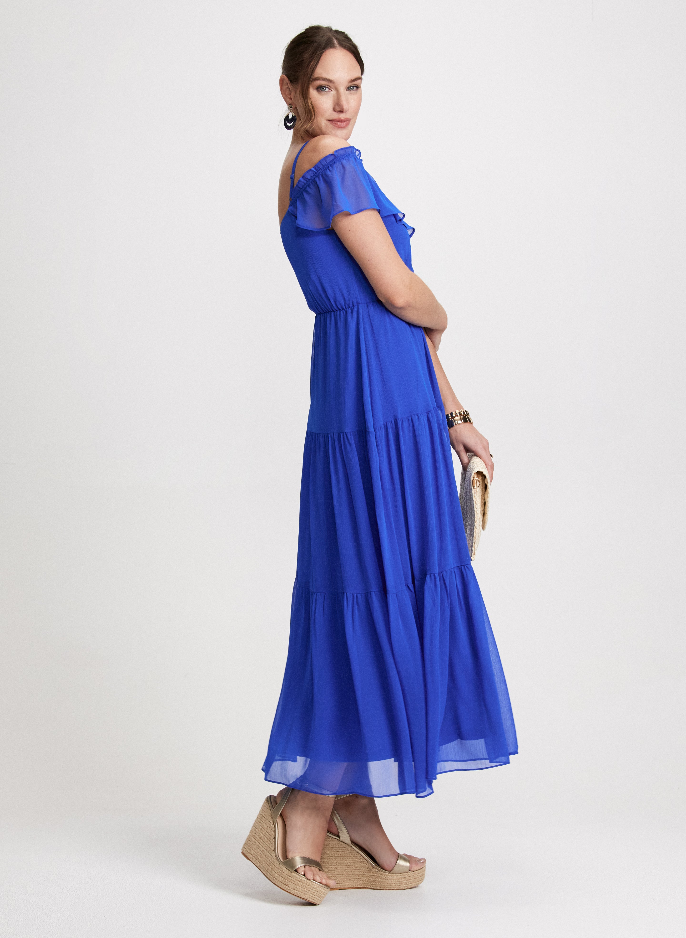 Elegant Cold Shoulder Tiered Dress for Women - Flowy Summer Party & Wedding Guest Outfit