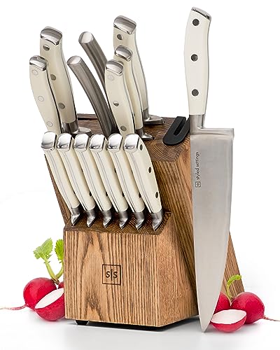 White Handle, Silver Blade & Brown Block