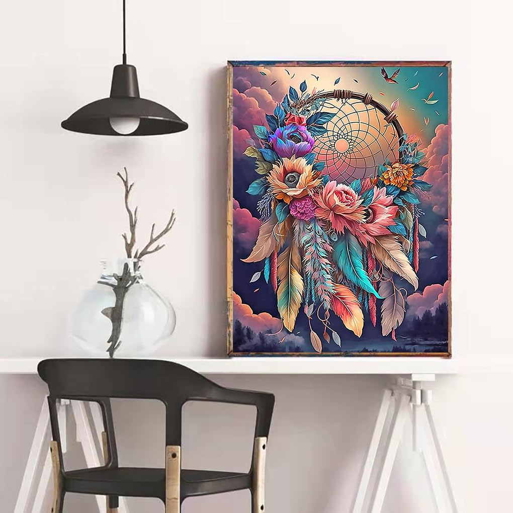 5D Diamond Painting Kit for Adults - Dream Catcher Full Drill DIY Diamond Art, 12x16 Inch Wall Decor Gem Art, Perfect Gift for Home Decor & Relaxation | Great for Stress Relief, Mindfulness Practice & Creative Hobby