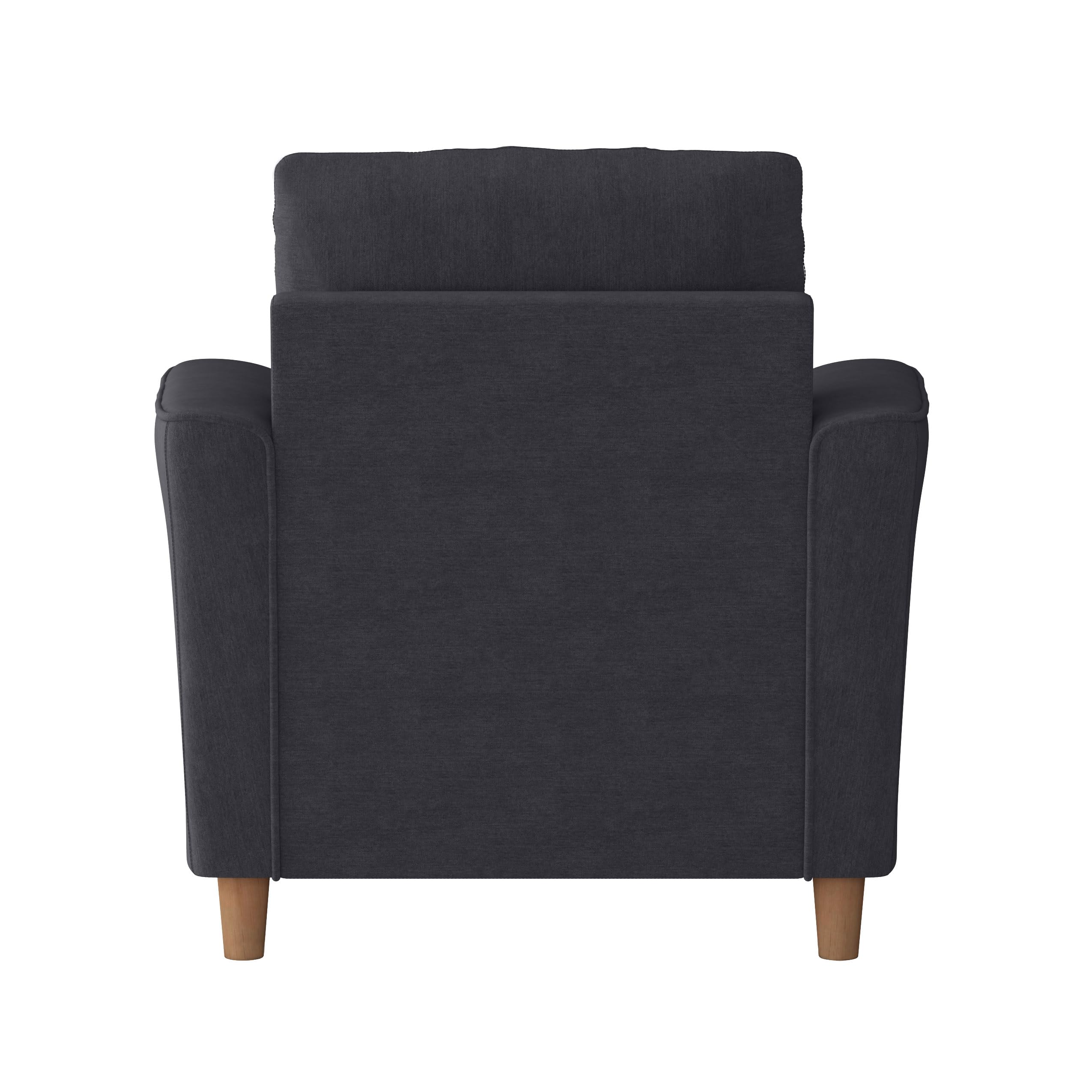 Caroline Modern Dark Gray Fabric Upholstered Accent Armchair with Wood Legs - Stylish Living Room Seating for Home Office, Lounge & Reading Nook