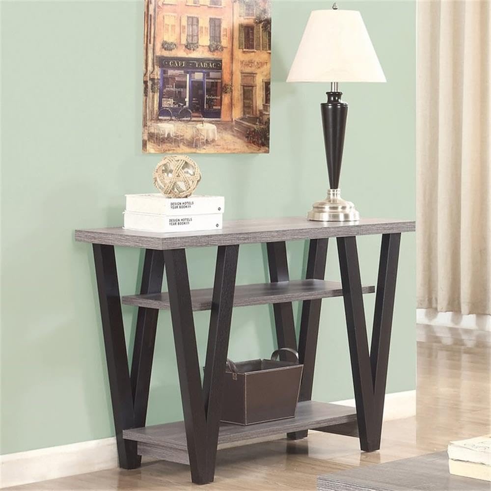 2 Shelf Console Table - Antique Gray & Black Entryway Sofa Table for Hallway, Living Room, or Bedroom Decor
