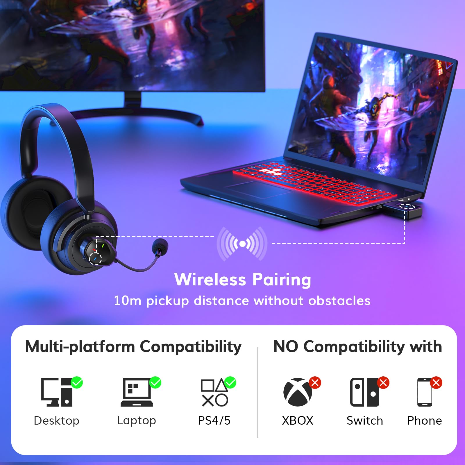 TONOR Wireless Gaming Microphone for PS4, PS5, PC & Laptop - Attachable Noise-Canceling ModMic with USB Rechargeable Battery | Perfect for Online Gaming, Streaming & Voice Chat