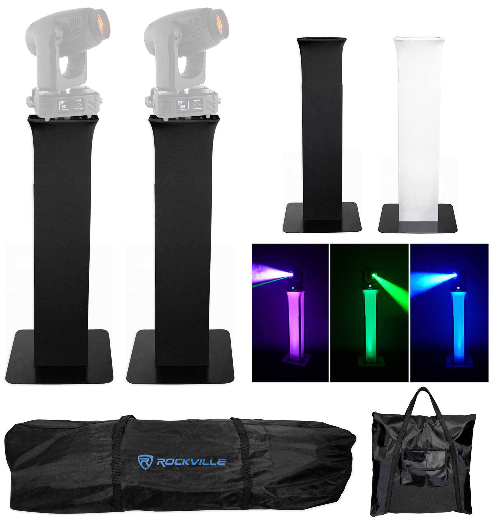 (2) Totem Stands with Black & White Scrims for Martin Rush MH7 Hybrid Stage Lights | Professional Lighting Equipment for Concerts, Events & Theater Productions