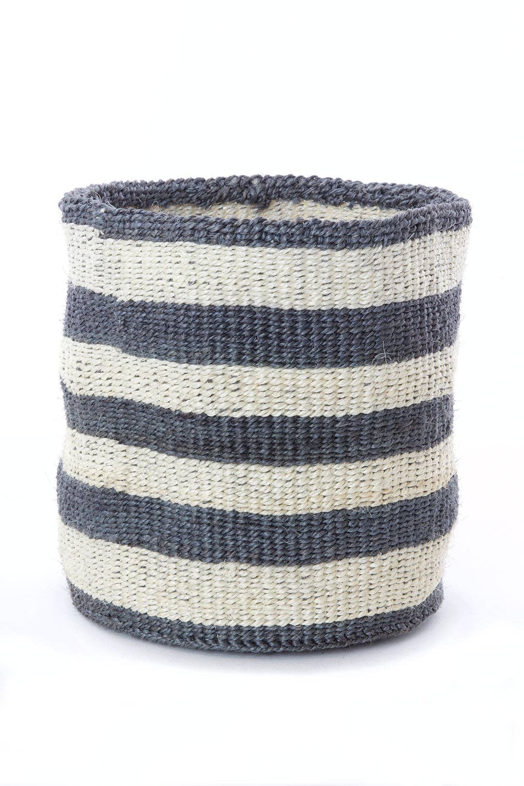Natural Sisal Woven Basket with Dove Gray Stripes - Stylish Storage for Home, Office, or Nursery Organization
