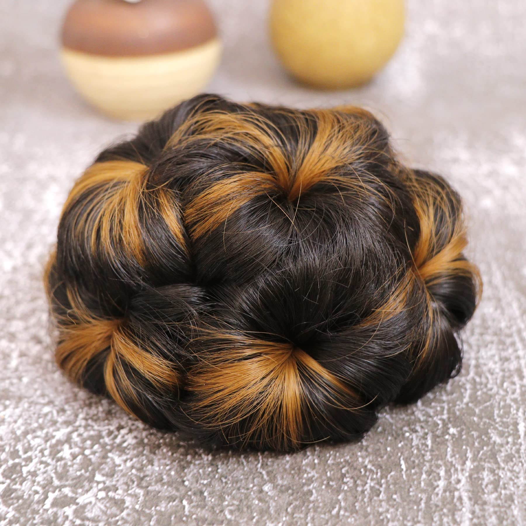 Shipaara Full Synthetic Hair Juda for Women - Dark Golden Highlight Hair Extension for Bun Decoration | Perfect for Weddings, Parties & Special Events