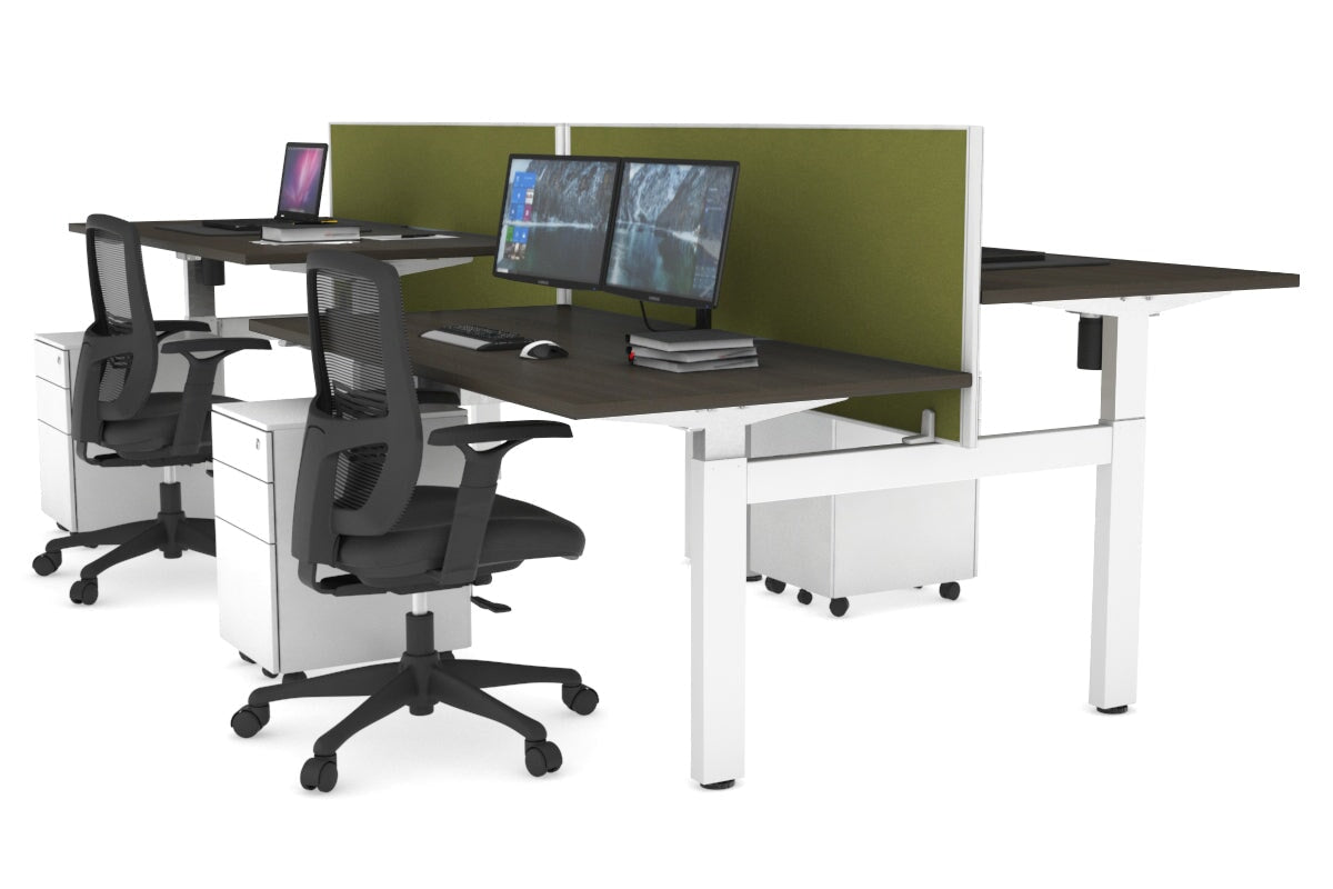 Adjustable 4-Person H Bench Workstation - White Frame [1600L x 800W] - Perfect for Office, Classroom, or Collaborative Workspace