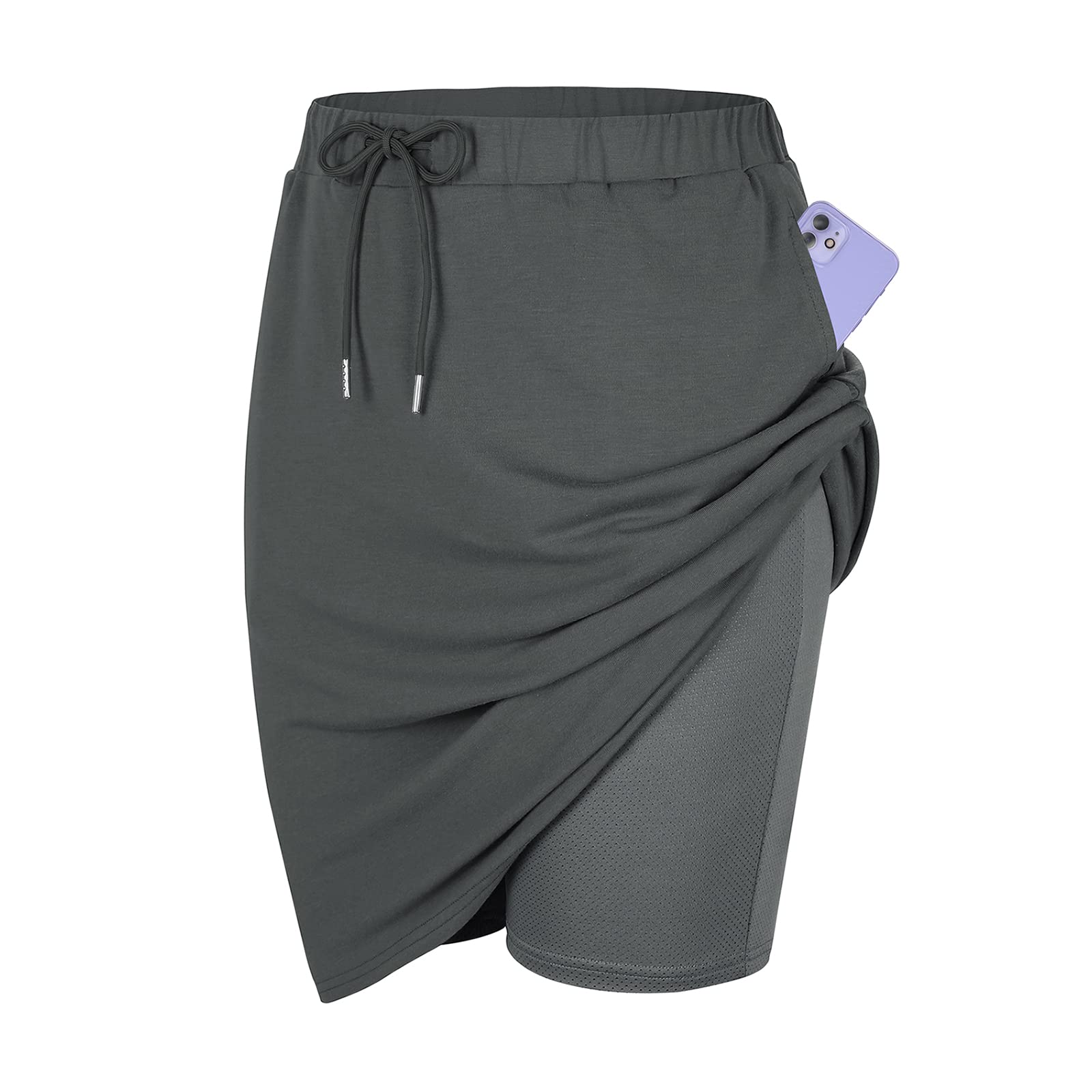 Women's High Waist Tennis Skirt with Pockets - Athletic Skort for Golf & Running - Knee Length Drawstring Shorts for Sports & Casual Wear