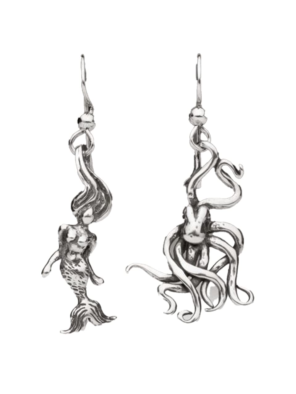 Silver Mermaid & Octopus Earrings - Handmade Ocean Jewelry for Women | Perfect for Beach Parties, Mermaid Costumes & Underwater Themed Events