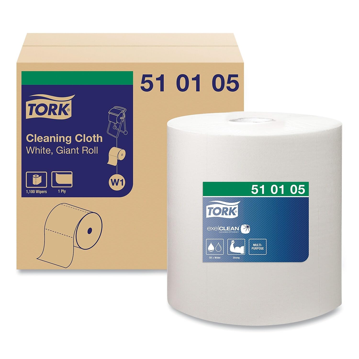 Tork Premium White Cleaning Cloth Wipes - 12.6 x 13.3 Inches, 1100 Wipes per Roll (510105) - Ideal for Home, Office, and Industrial Cleaning
