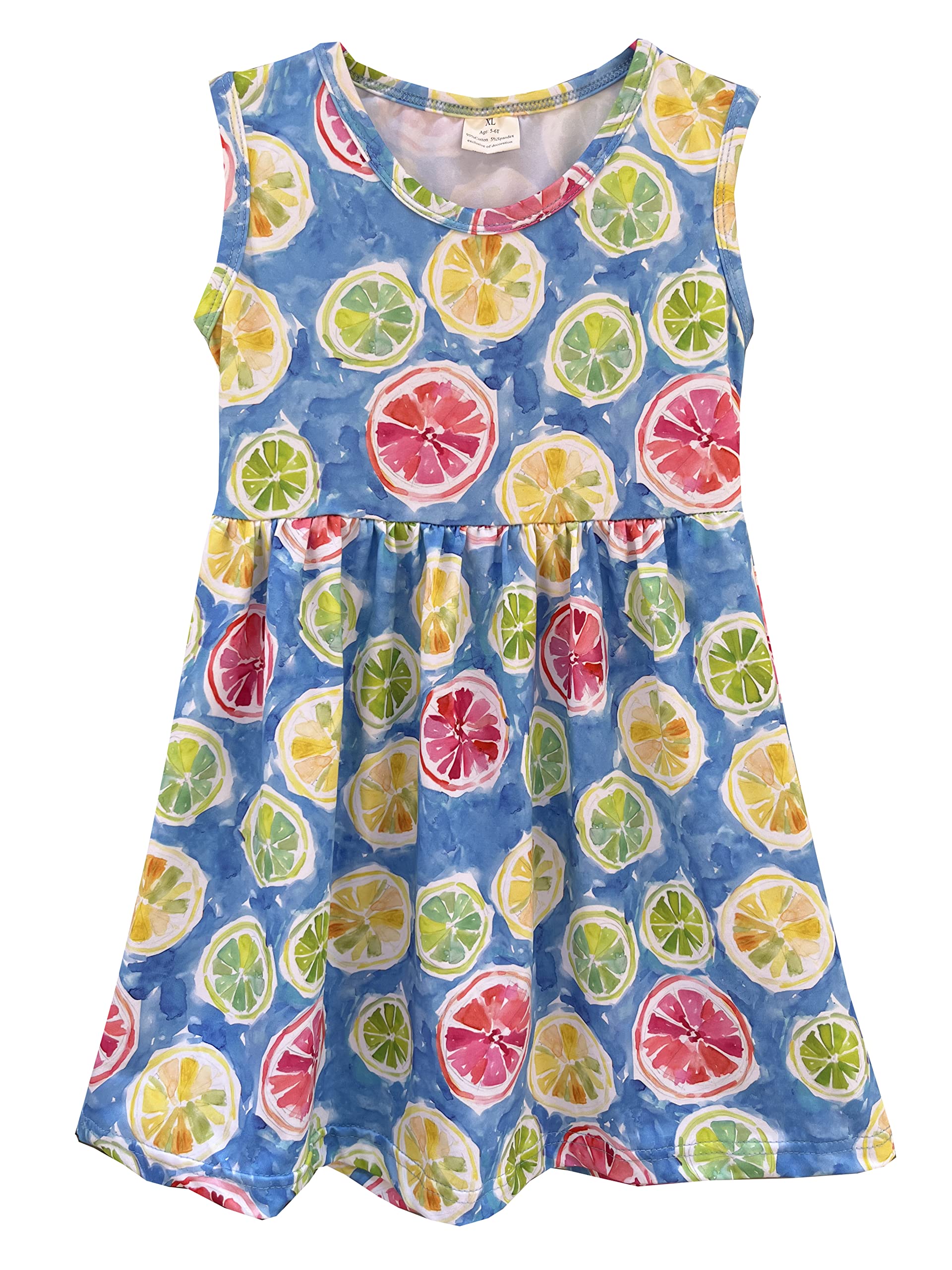 Adorable Lemon Fruit Print Pearl Tank Dress for Toddler Girls - Spring & Summer Outfits - Perfect for Playdates, Parties & Photo Shoots